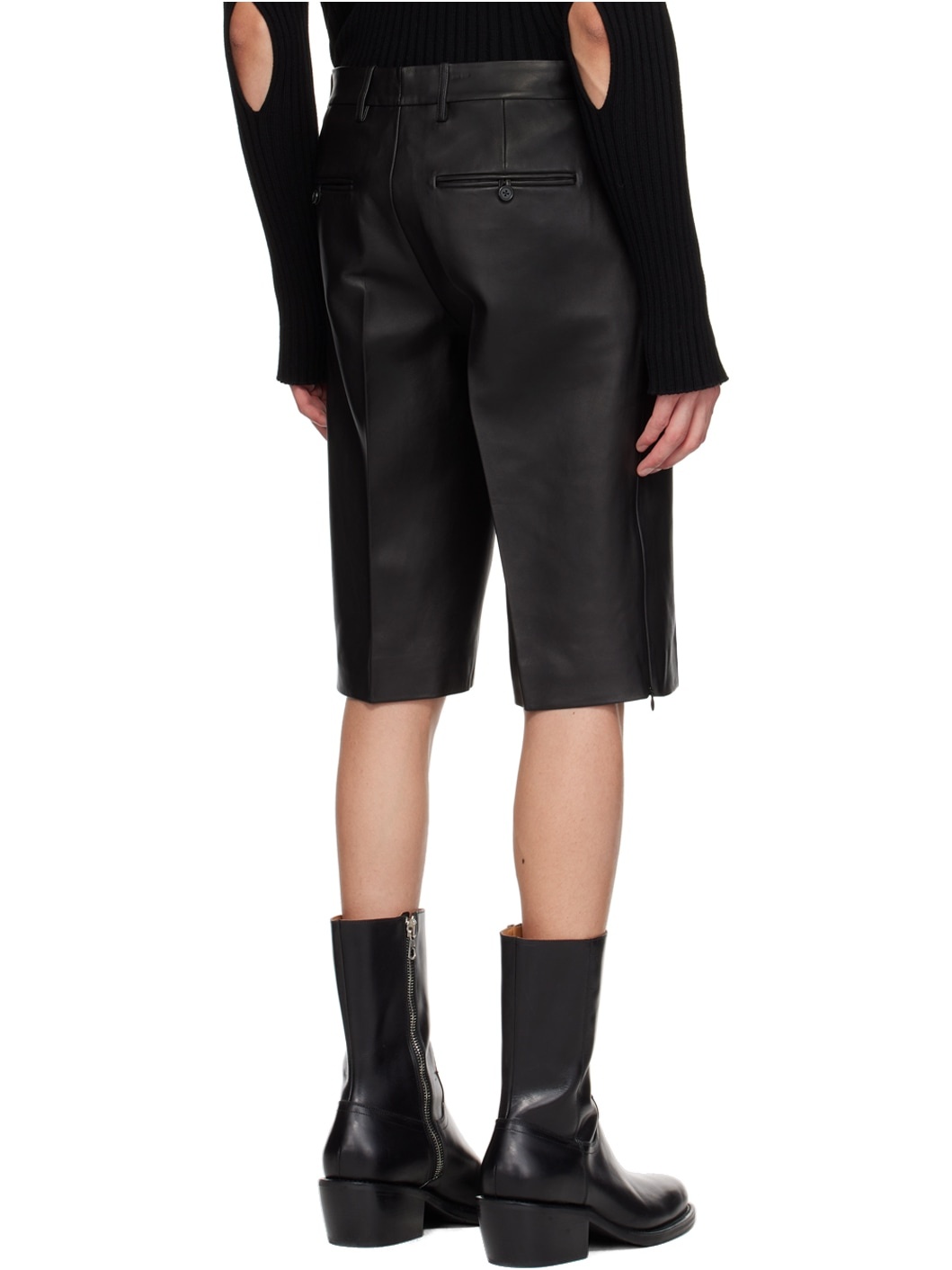 Black Creased Leather Shorts - 3