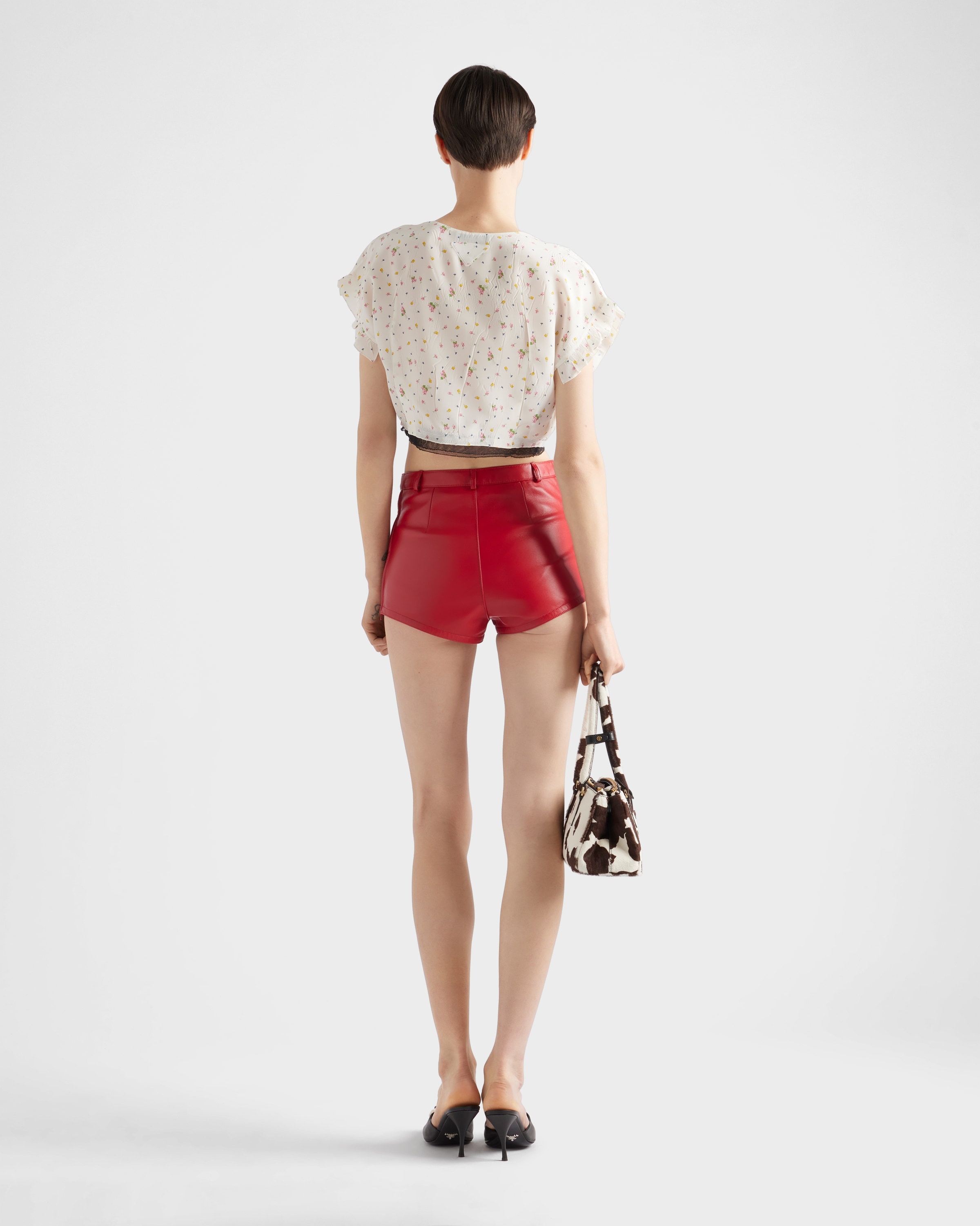 Short-sleeved floral print pongé crop top - 5