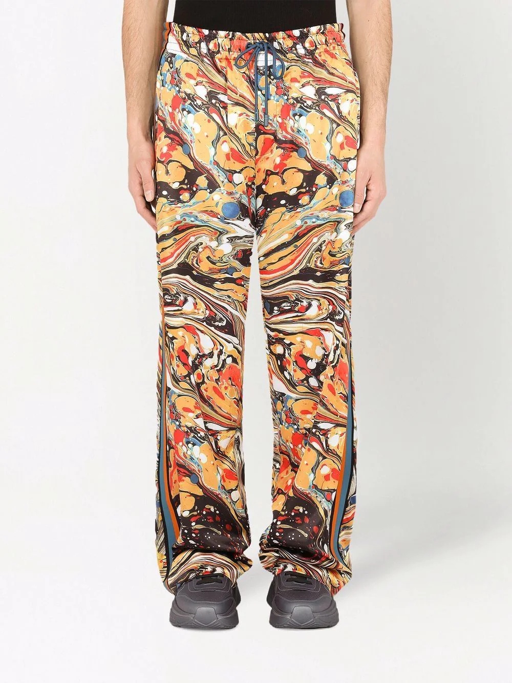 marble-print satin track pants - 3