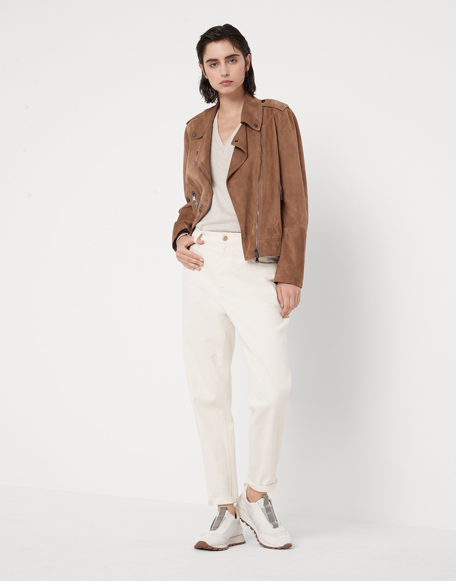 Garment-dyed comfort denim baggy trousers with shiny tab - 3