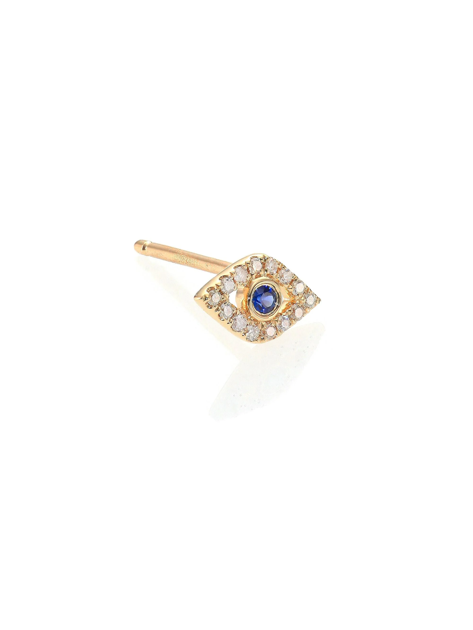Women's Diamond, Sapphire & 14K Yellow Gold Evil Eye Single Stud Earring - Gold Blue - 1