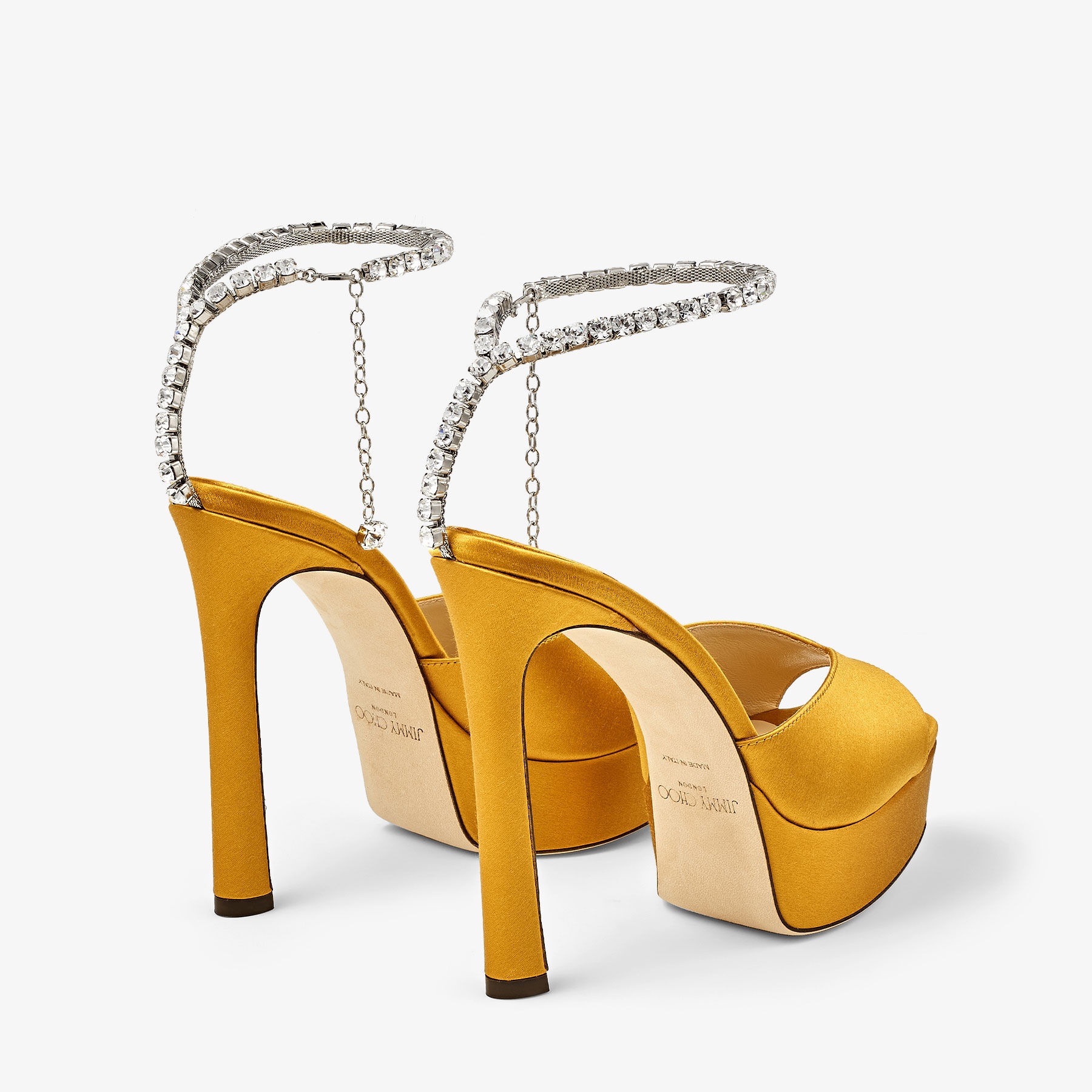 Saeda Sandal/PF 125
Sunflower Satin Platform Sandals with Crystal Embellishment - 6