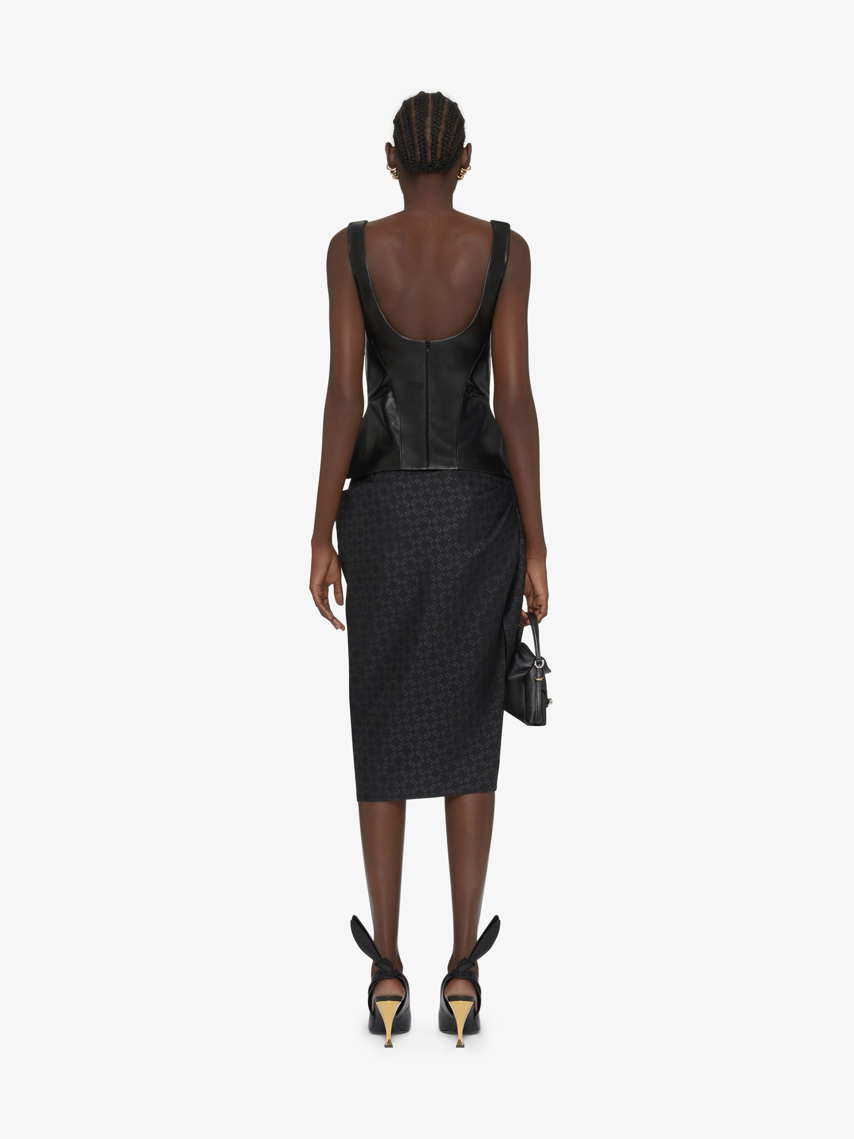 PEPLUM TOP IN LEATHER WITH BOW DETAIL - 4