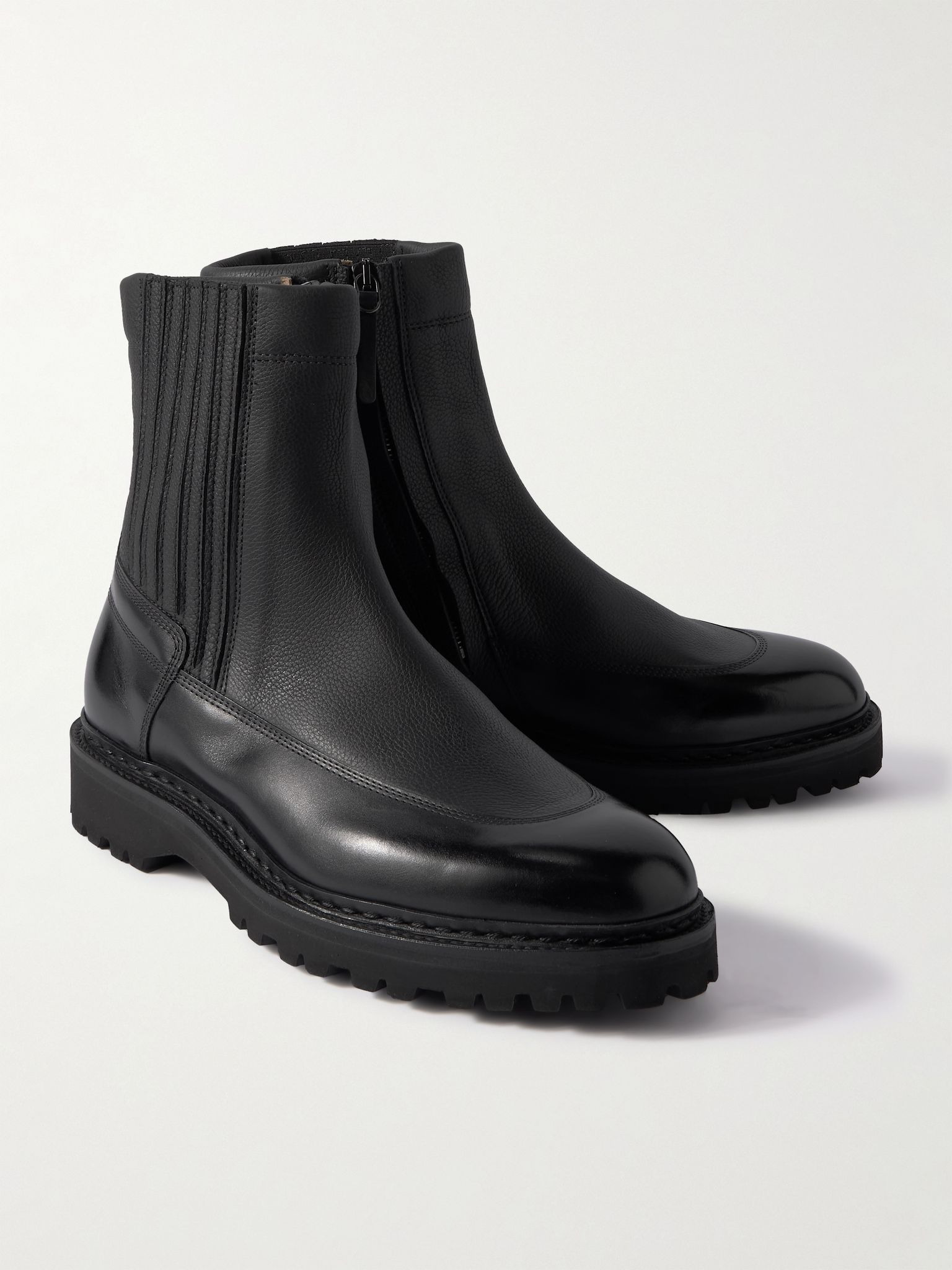 Ridge Smooth and Full-Grain Leather Chelsea Boots Black - 4