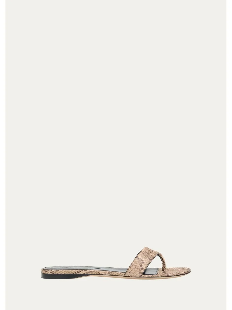 Helix Snake-Printed Leather Flat Thong Sandals - 1