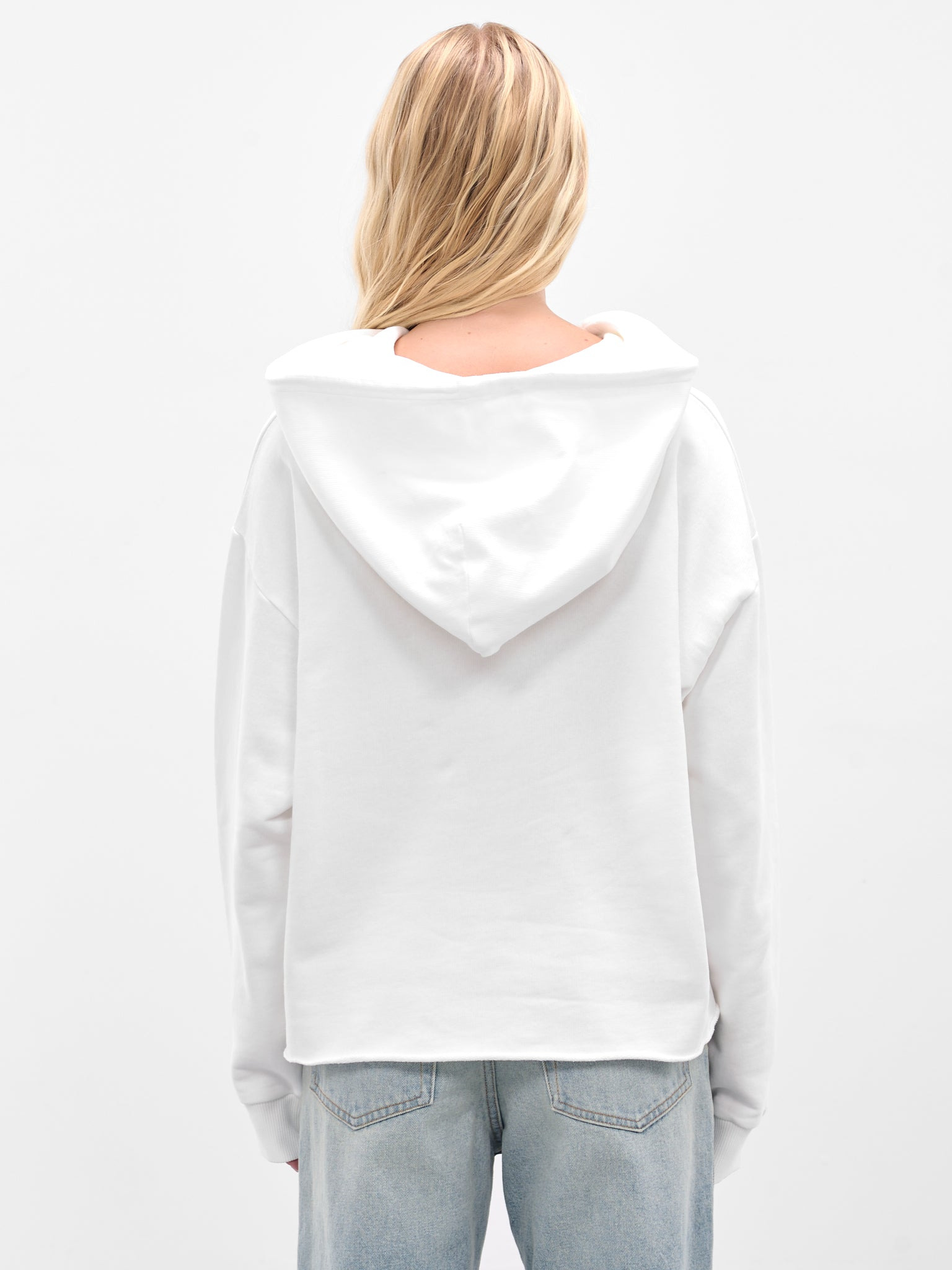 White Boxy Cropped Hoodie - 3