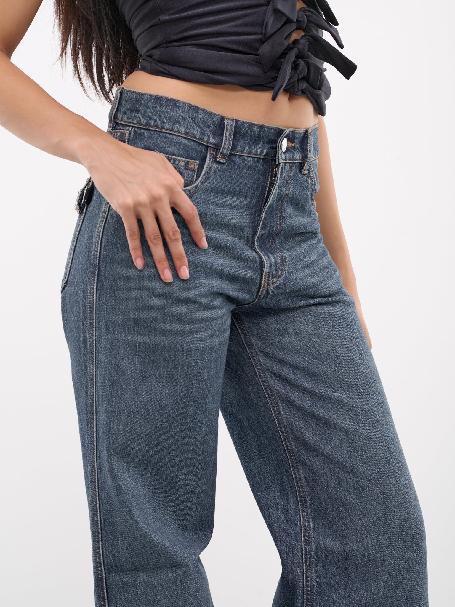 Wide Leg Denim Jeans - 4