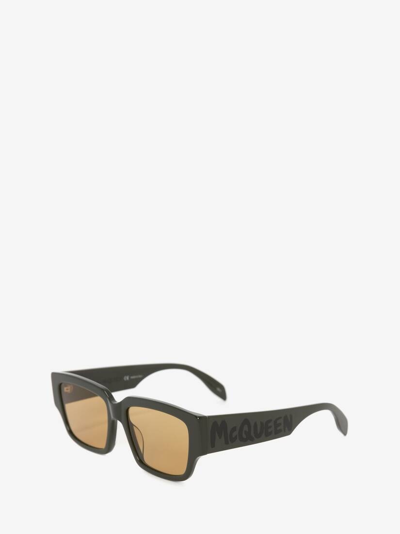 Mcqueen Graffiti Rectangular Sunglasses in Khaki - 3