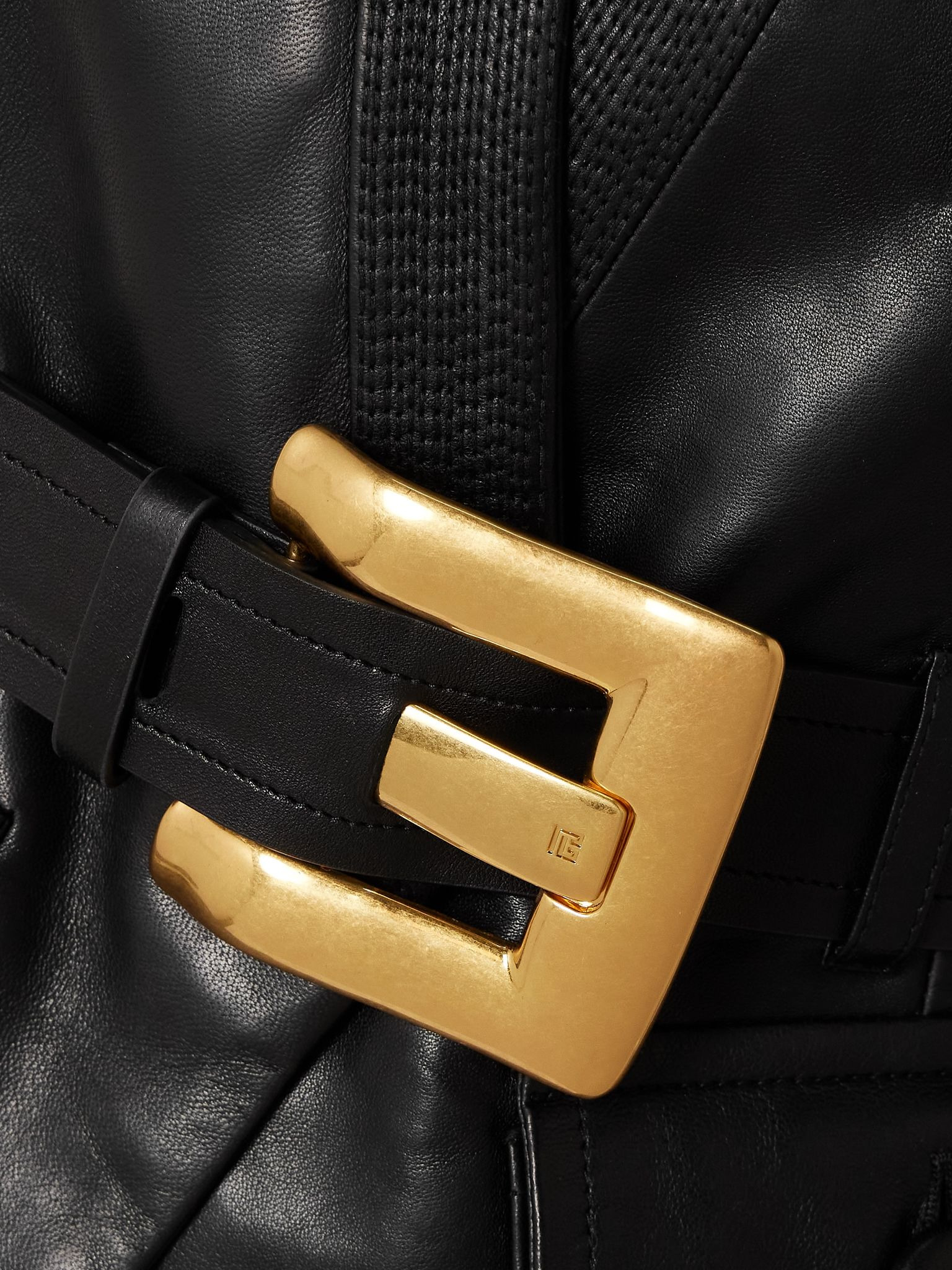 Belted leather blazer Black - 4
