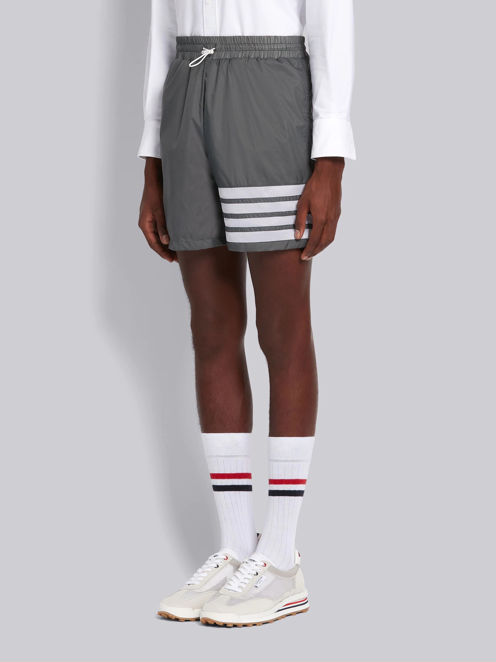 Silver Sheer Ripstop Mid Thigh 4-Bar Shorts - 2