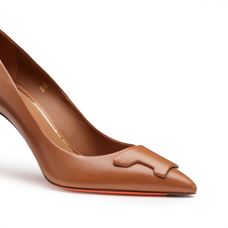Women's brown leather high-heel Santoni Sibille pump 6