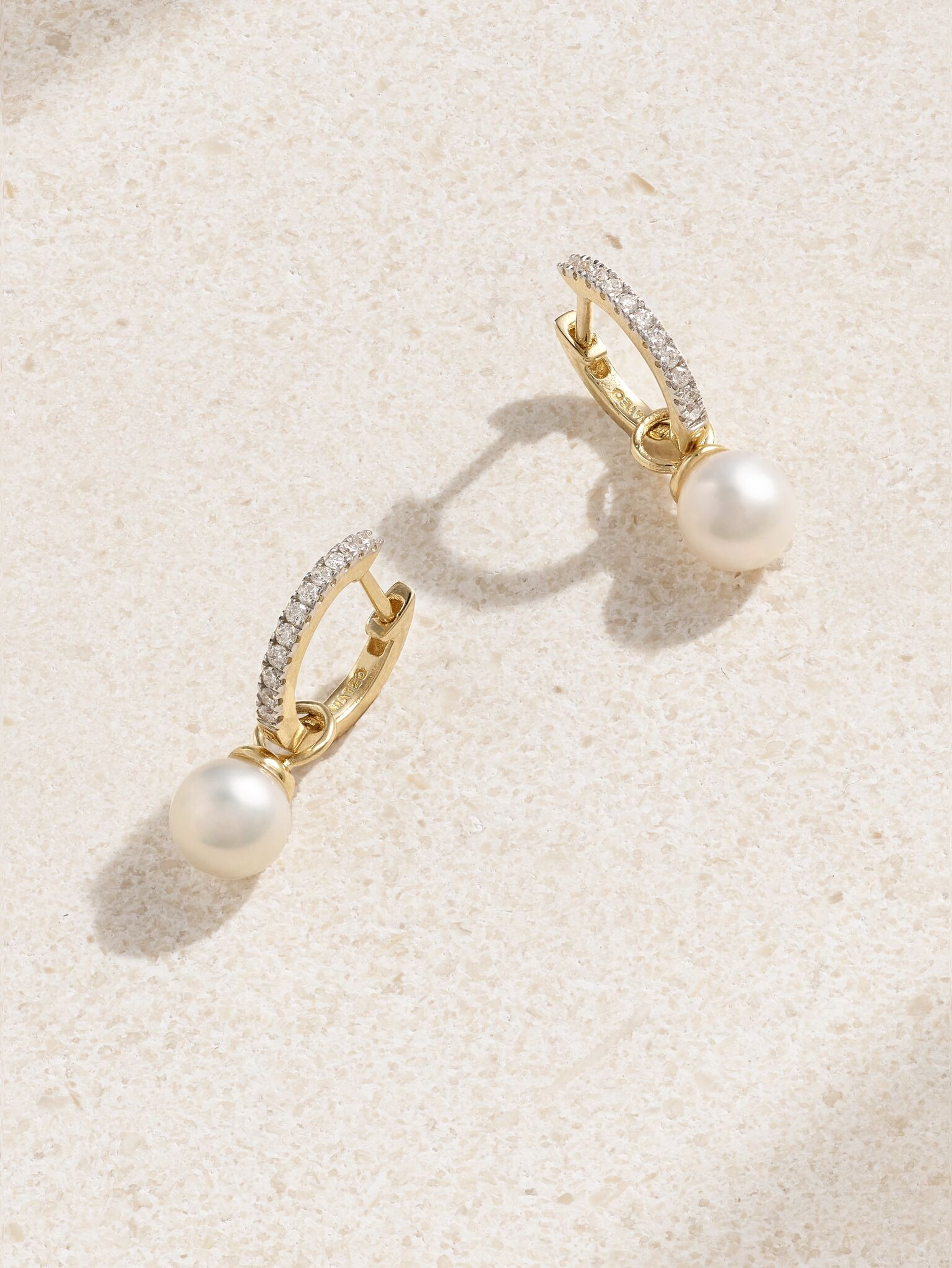 14-karat gold, diamond and pearl hoop earrings Gold - 1