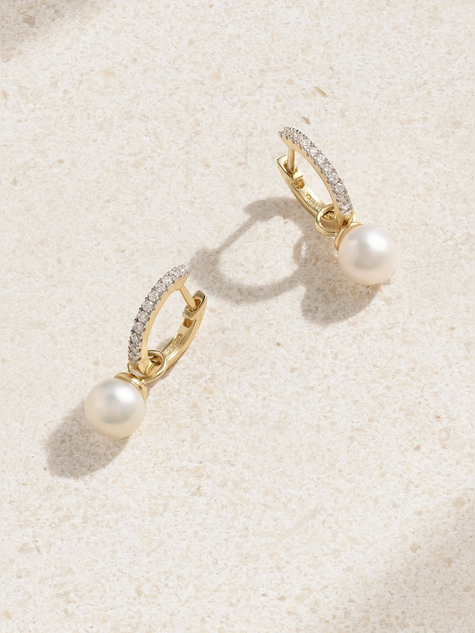 14-karat gold, diamond and pearl hoop earrings Gold - 1