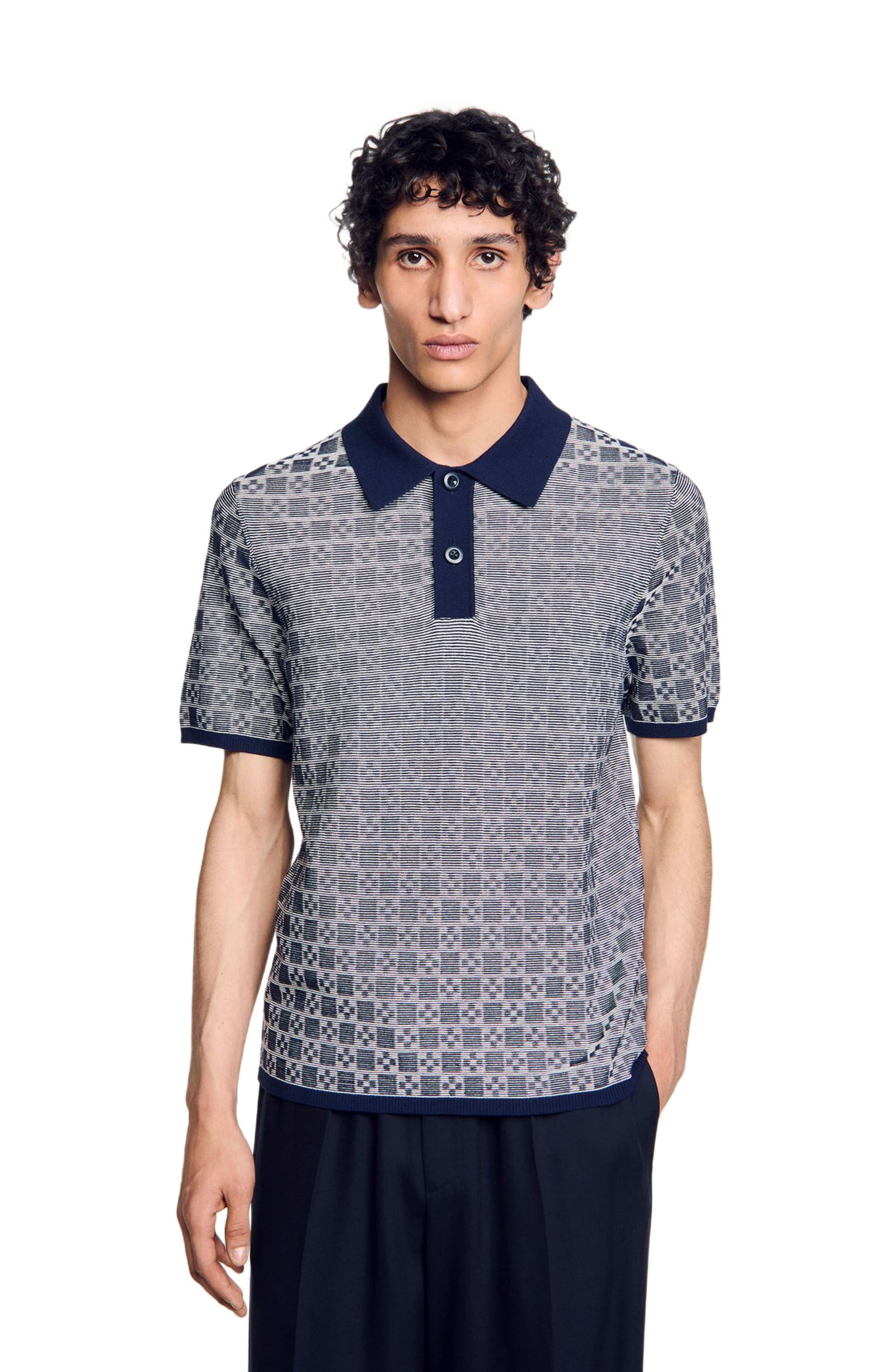 SANDRO Square Cross polo shirt in Navy Blue at Nordstrom - 3