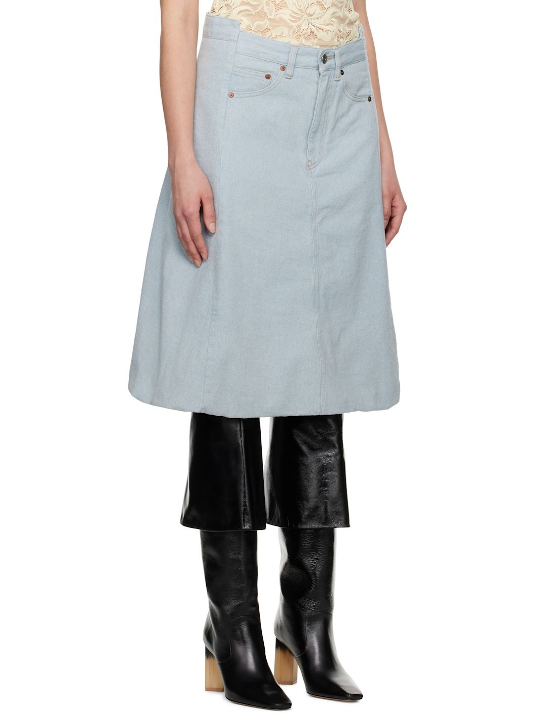 Blue Cocoon Detail Denim Midi Skirt - 2