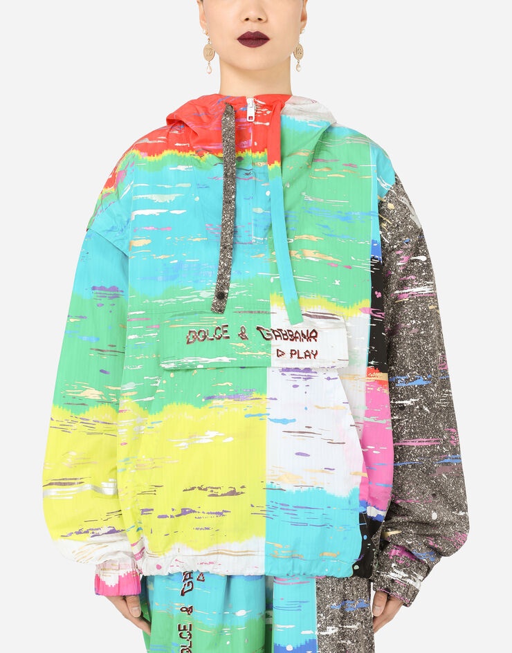 Nylon windbreaker with multi-colored glitch print - 1