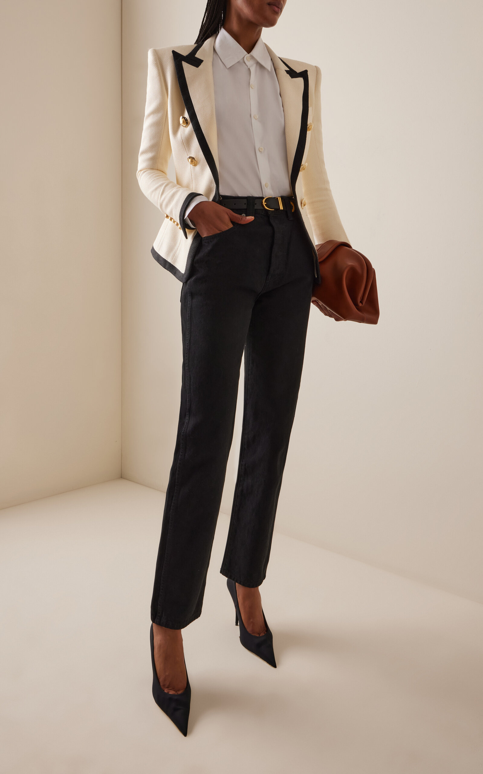 Double-Breasted Natte Blazer black/white - 3