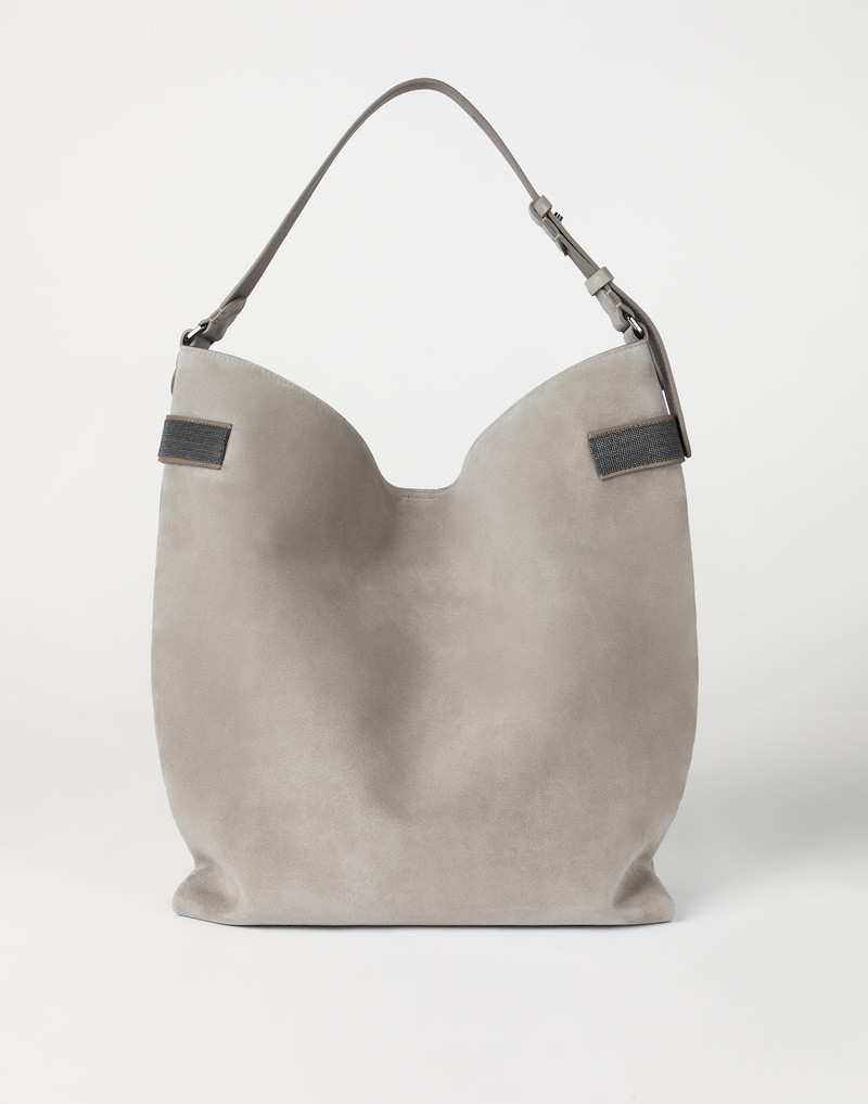 Brunello Cucinelli Essence hobo bag in suede with precious bands outlook