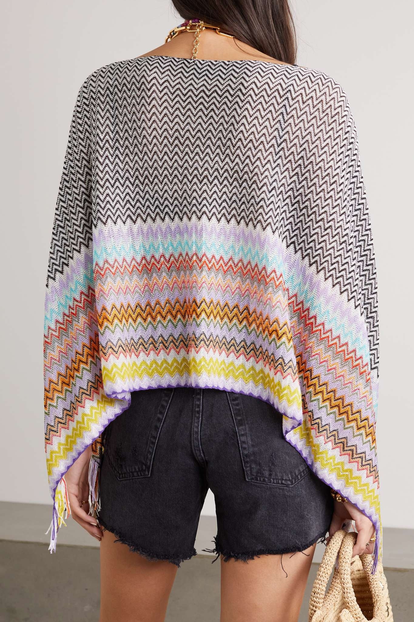 Fringed crochet-knit poncho - 3