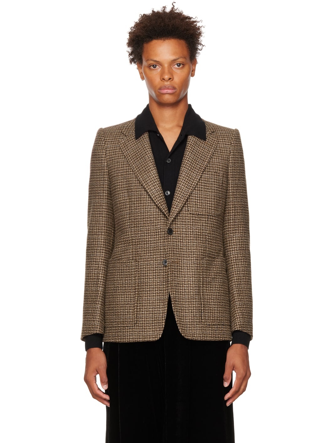 Brown Houndstooth Blazer - 1