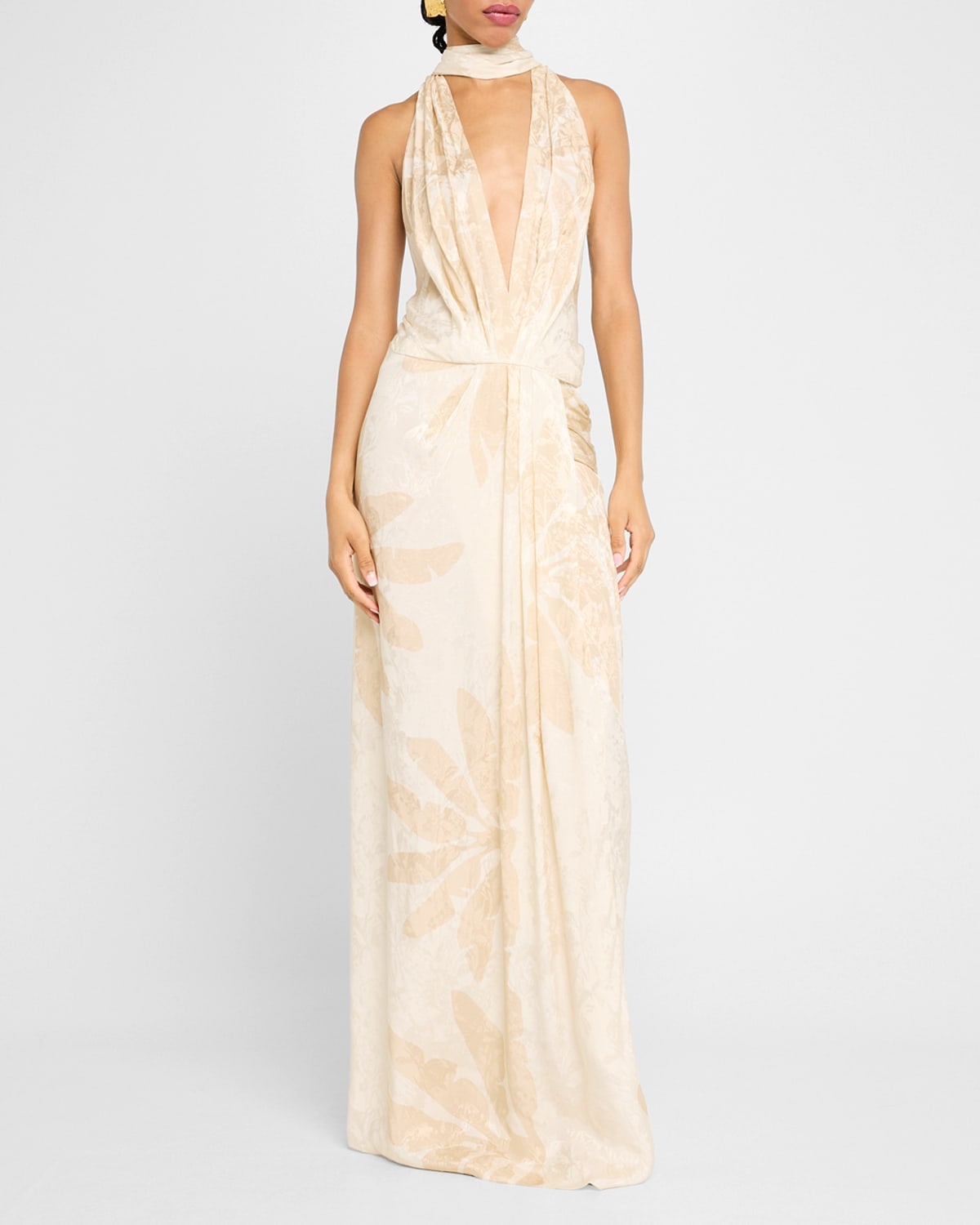 Summer Counts Plunging Halter Maxi Dress With Scarf - 4