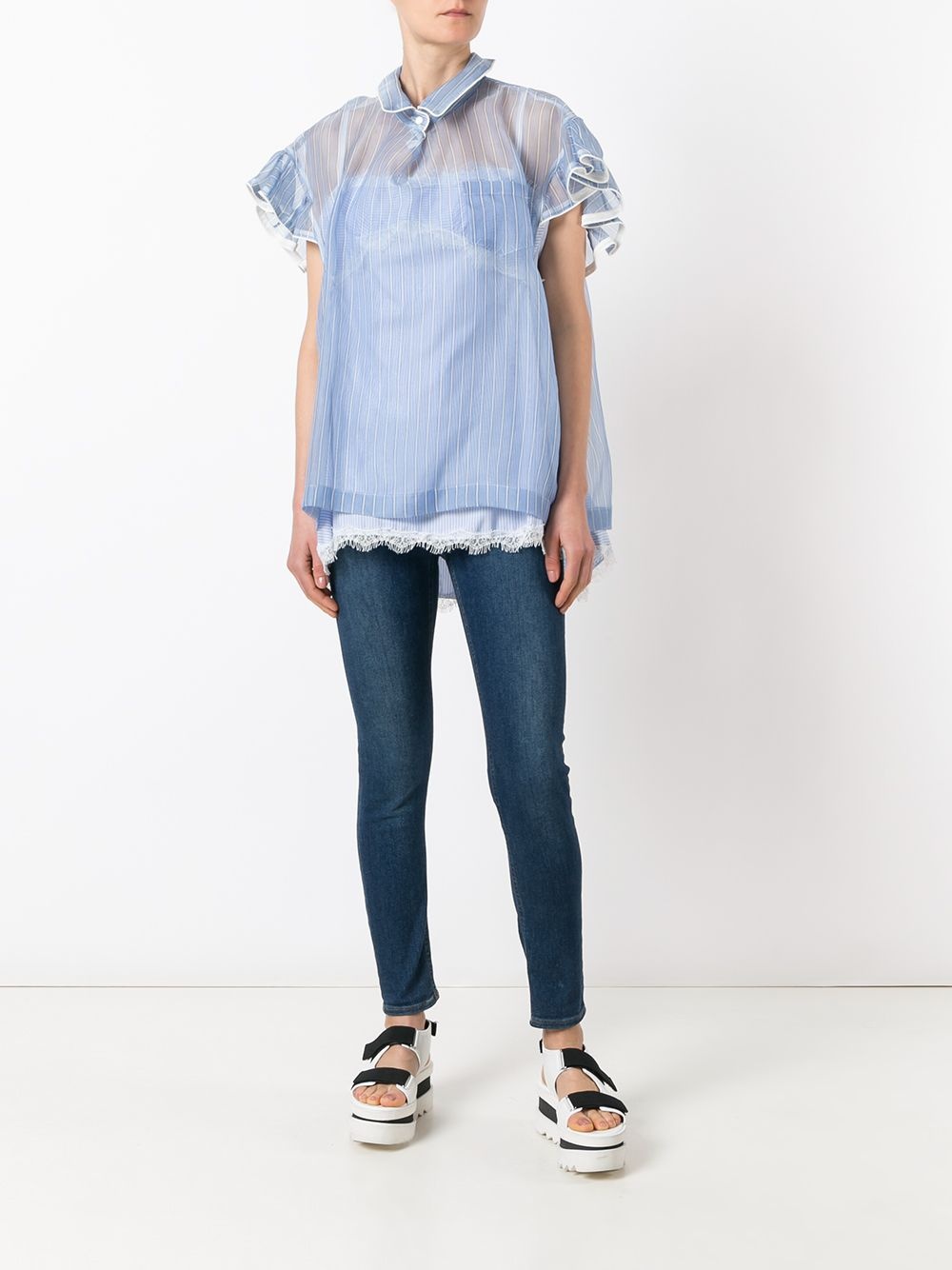 striped frill-trim blouse - 2