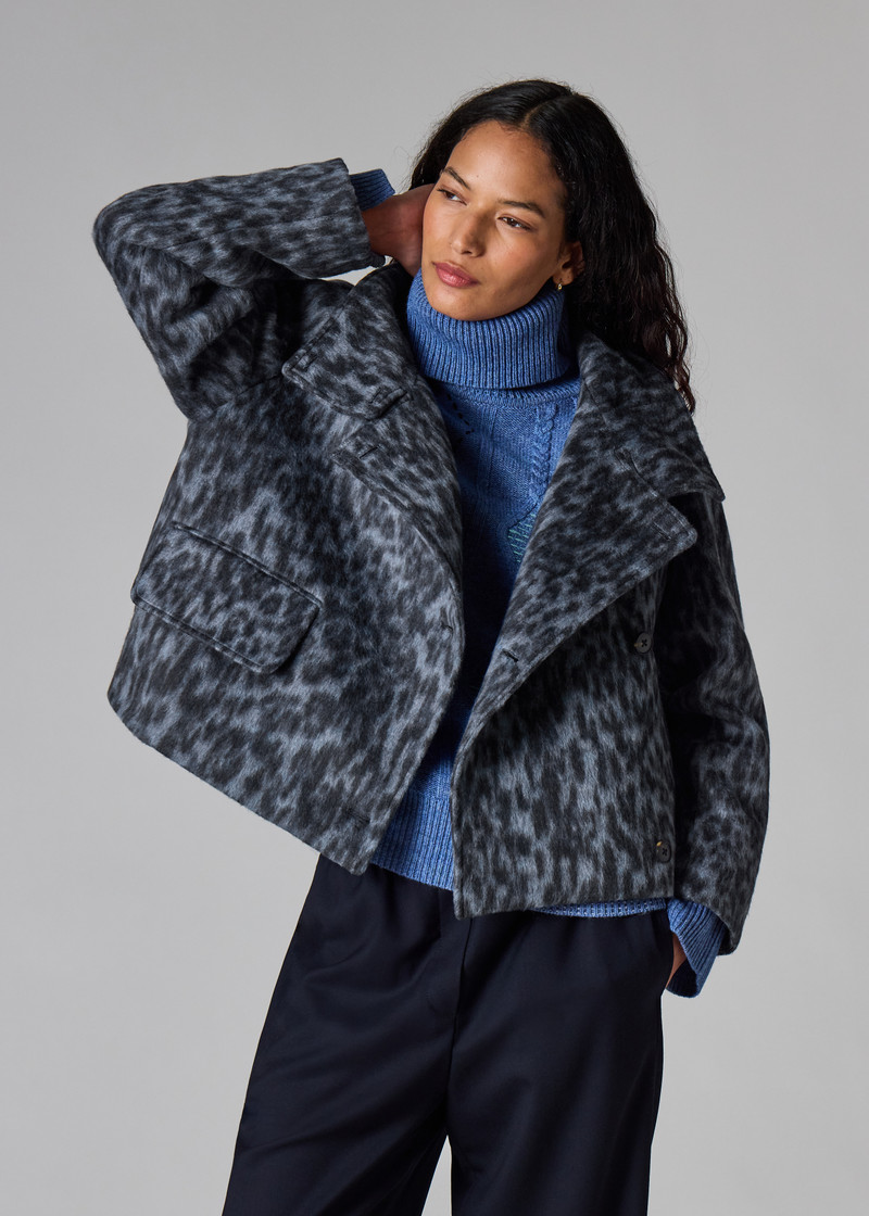Women's Blue Animal Print Wool-Blend Short Jacket 5