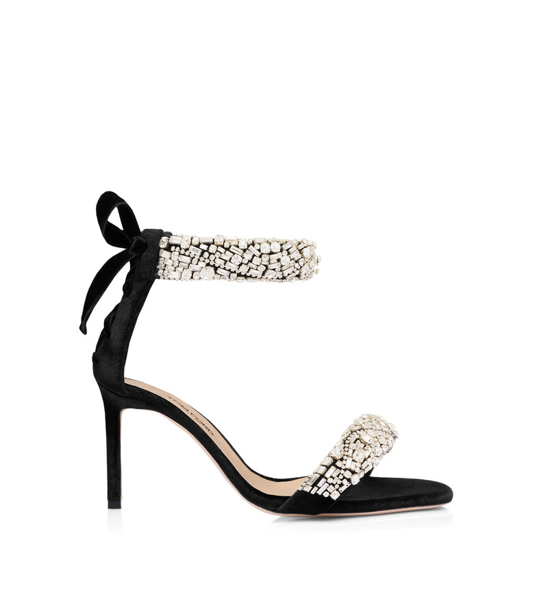 CRYSTAL-EMBELLISHED VELVET EDIE SANDAL 1