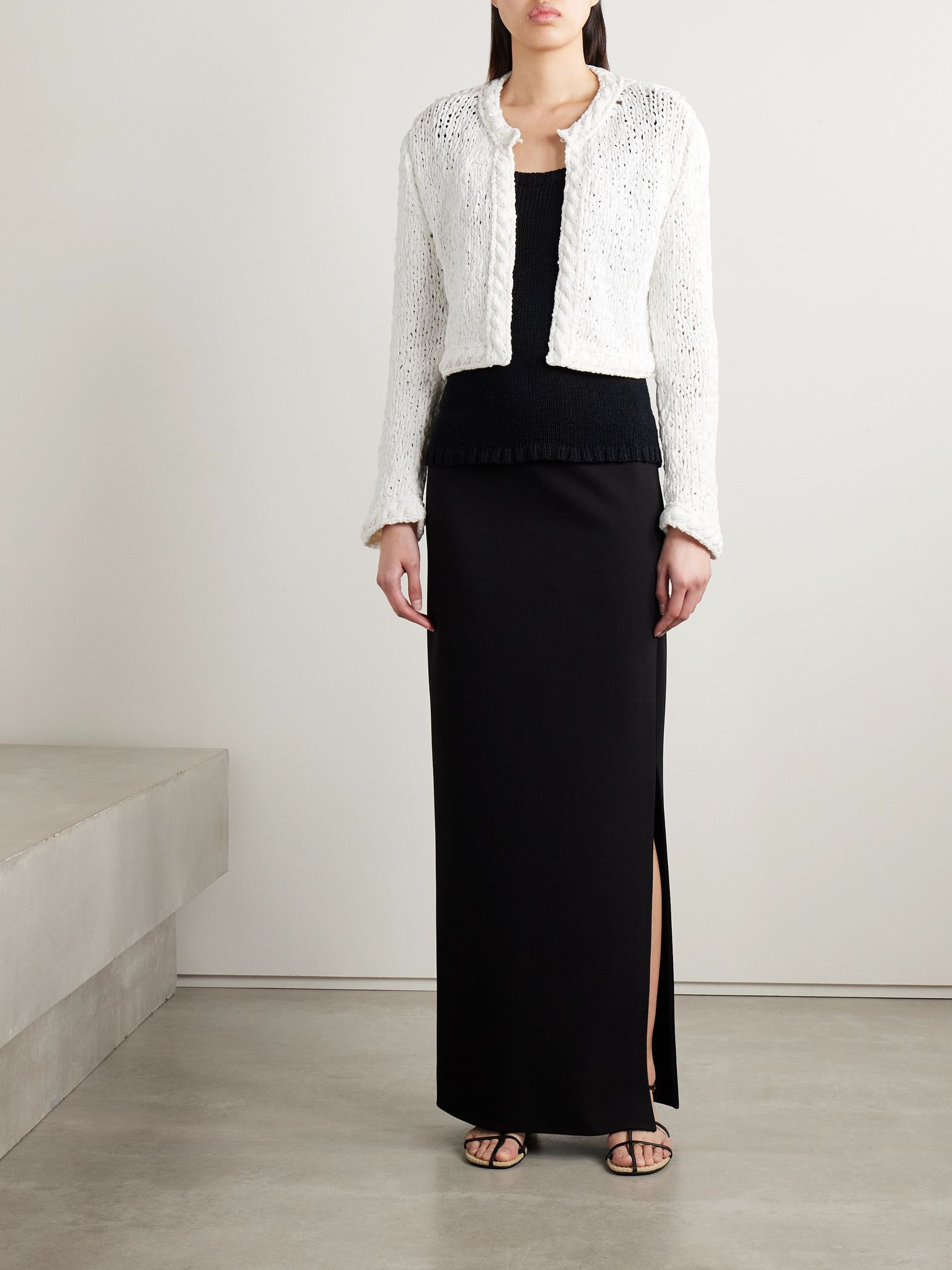 Genevieve cropped open-knit cotton-blend cardigan White - 2
