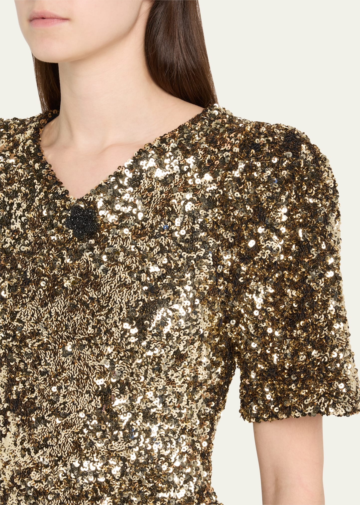 V-Neck Sequin Knit Mini Dress - 5