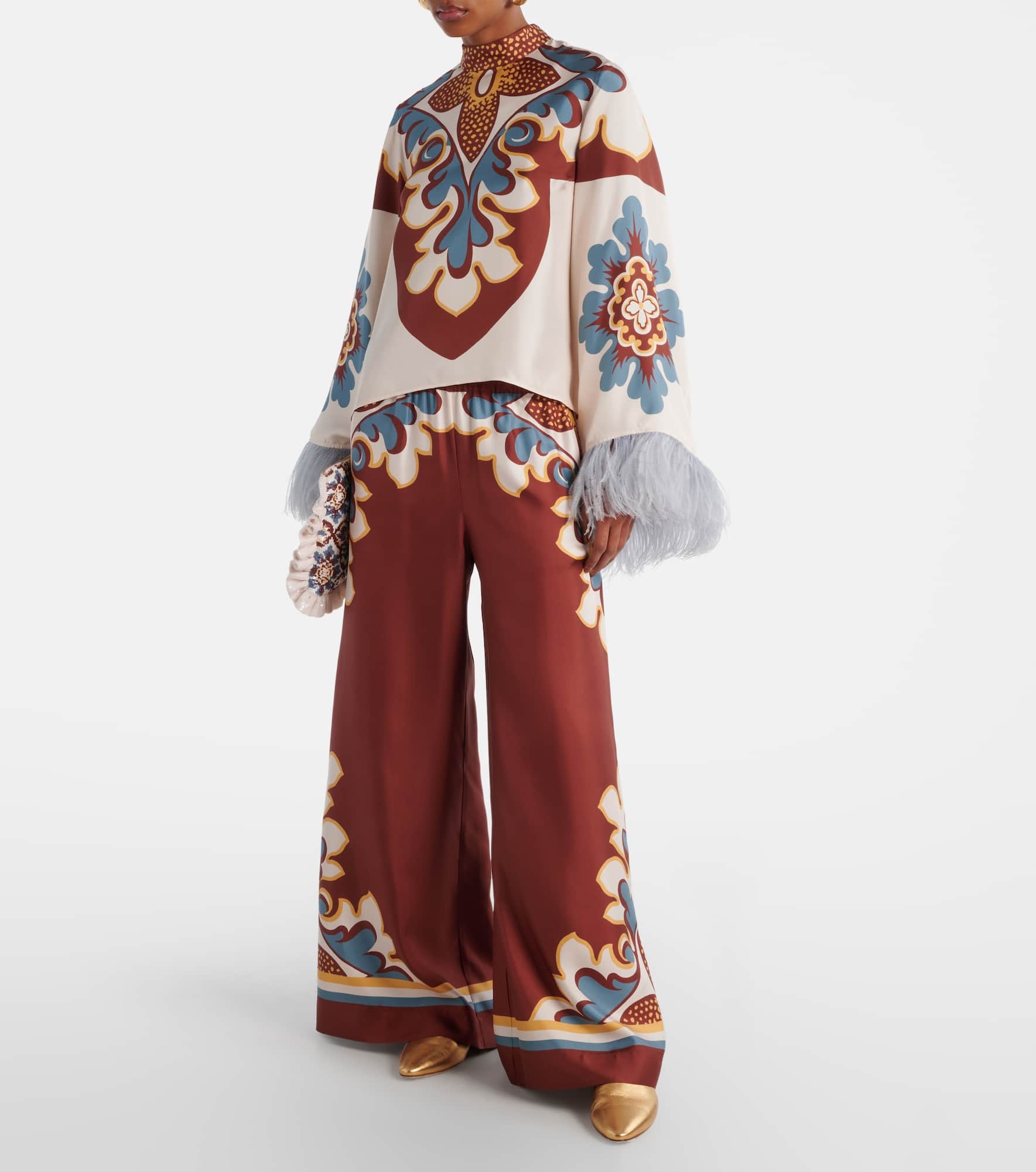 Printed high-rise silk twill palazzo pants - 2