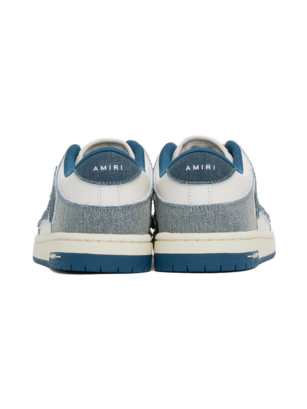 White & Blue Vintage Denim Skel Top Low Sneakers - 2