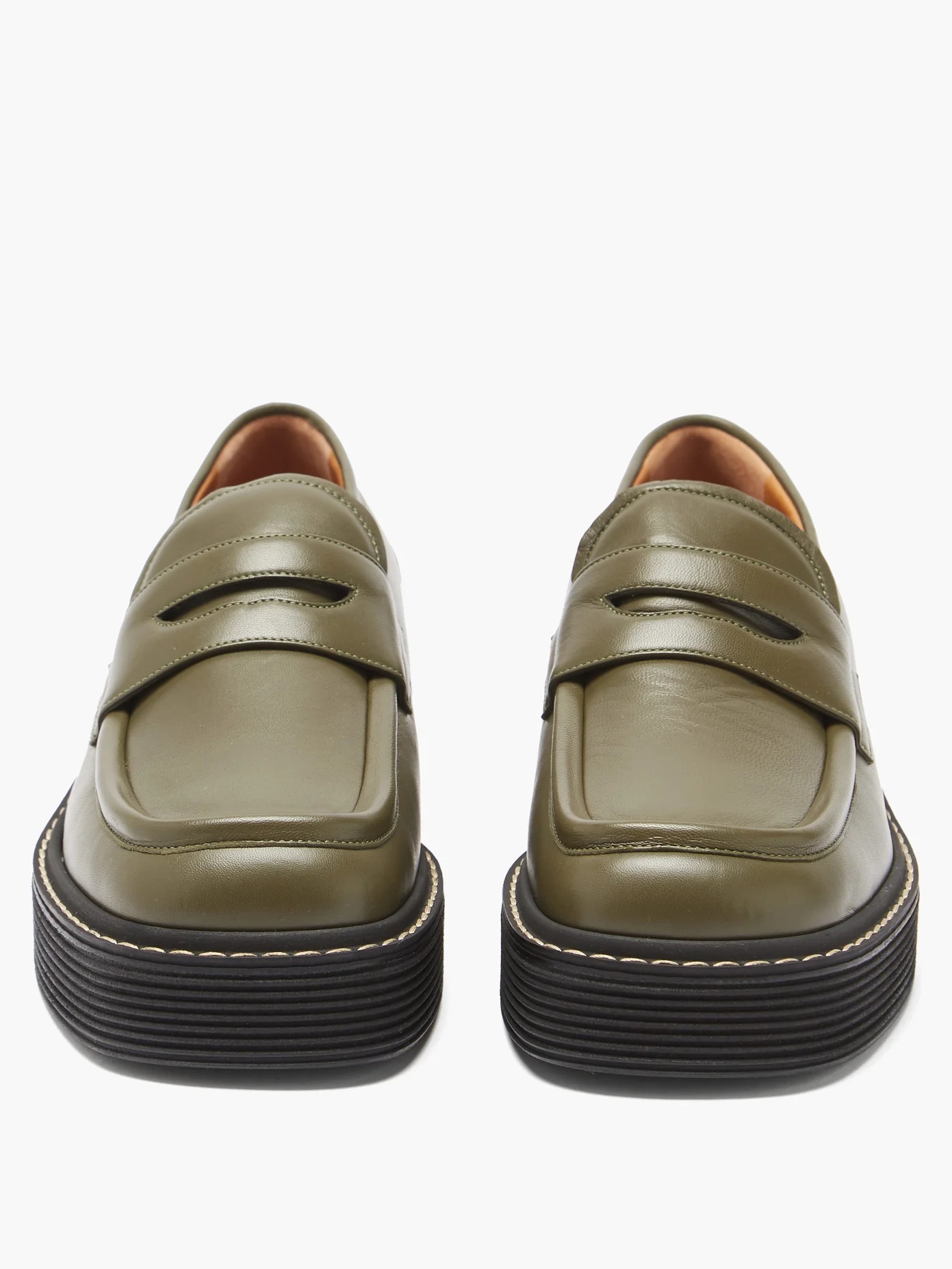 Chunky square-toe leather loafers - 5