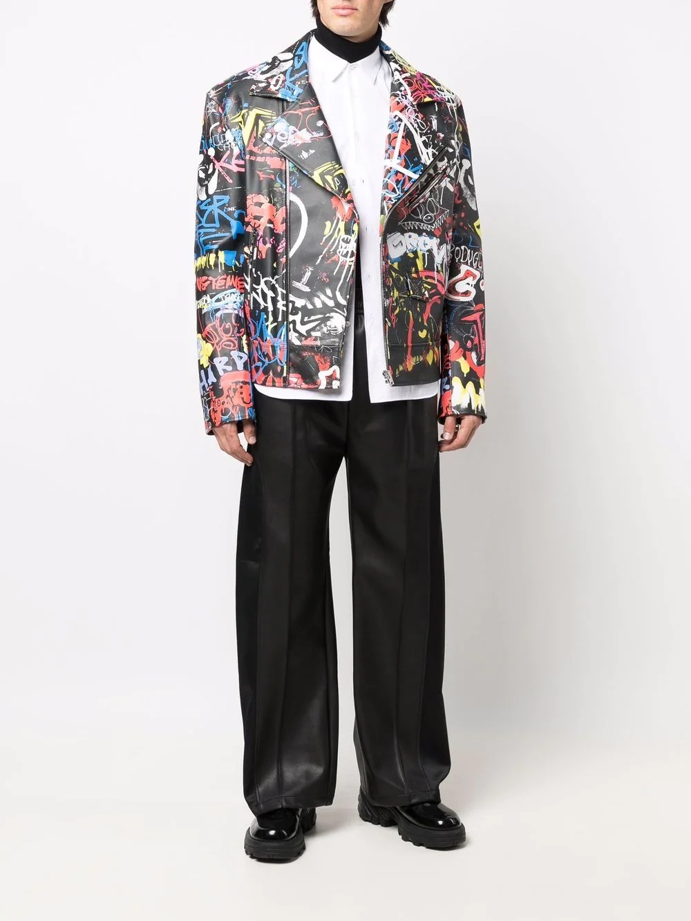 Graffiti-print leather biker jacket - 2