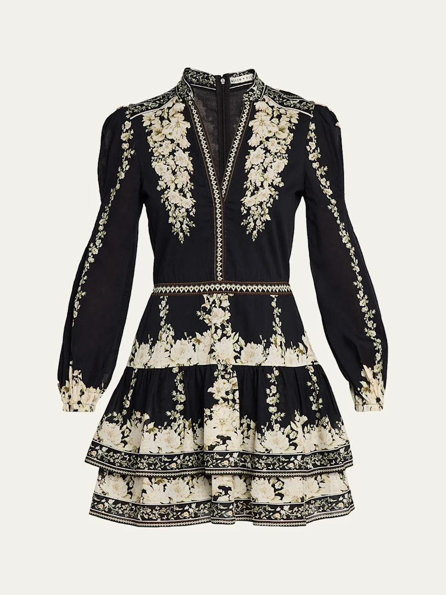 Valencia Tiered Long-Sleeve Mini Dress - 1