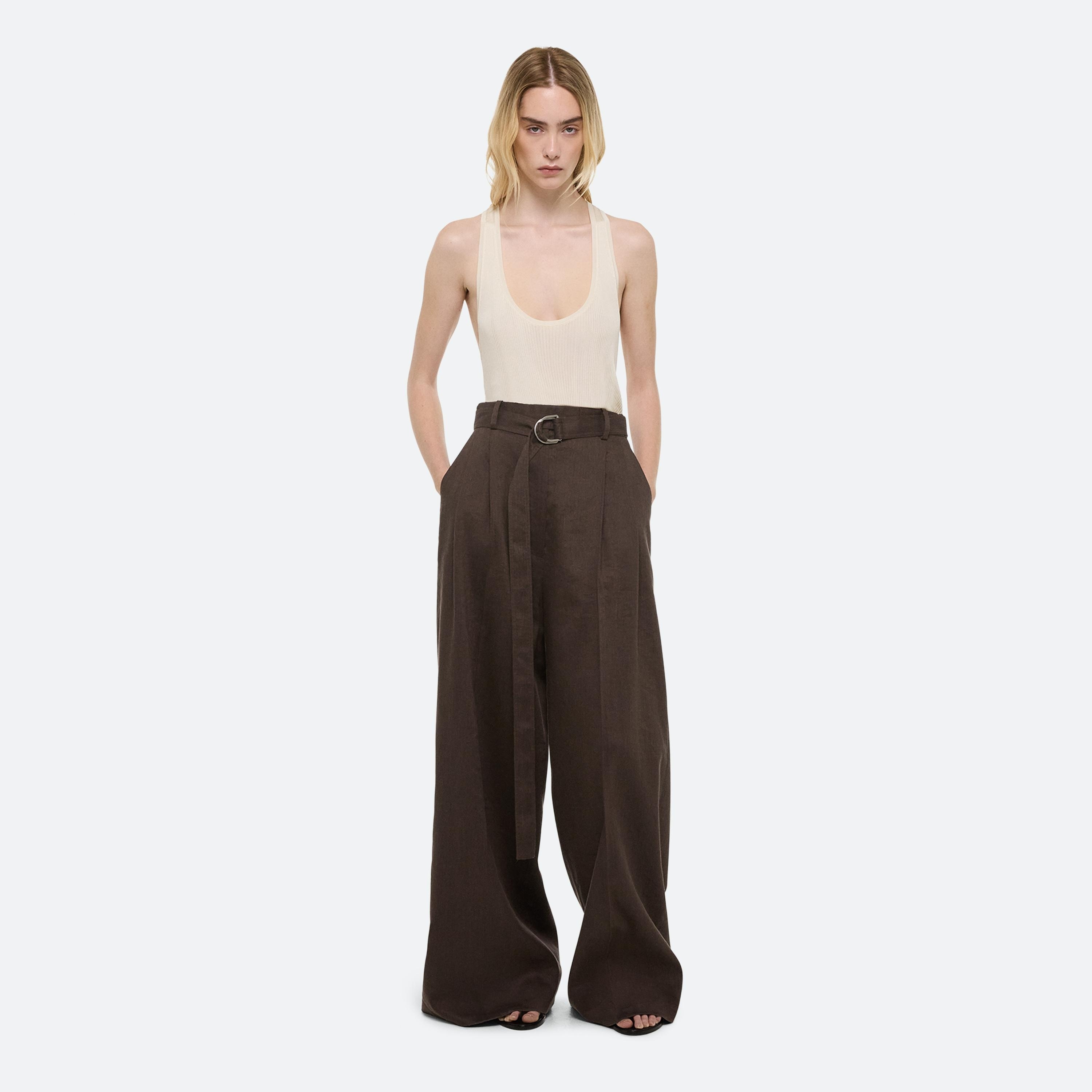 LINEN PLEATED WIDE TROUSERS - 7