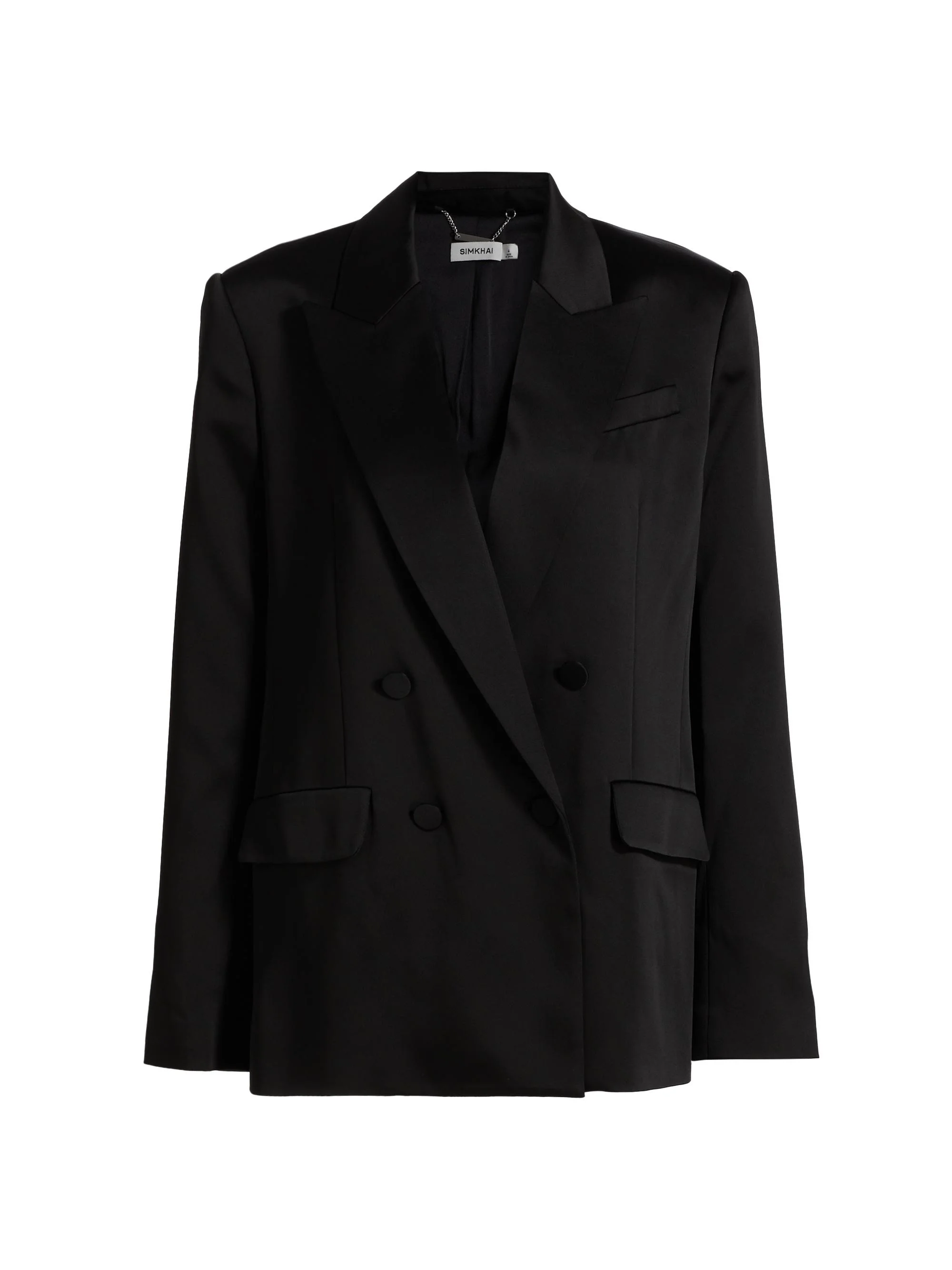 Women's Norah Satin Double-Breasted Blazer - Black - 1
