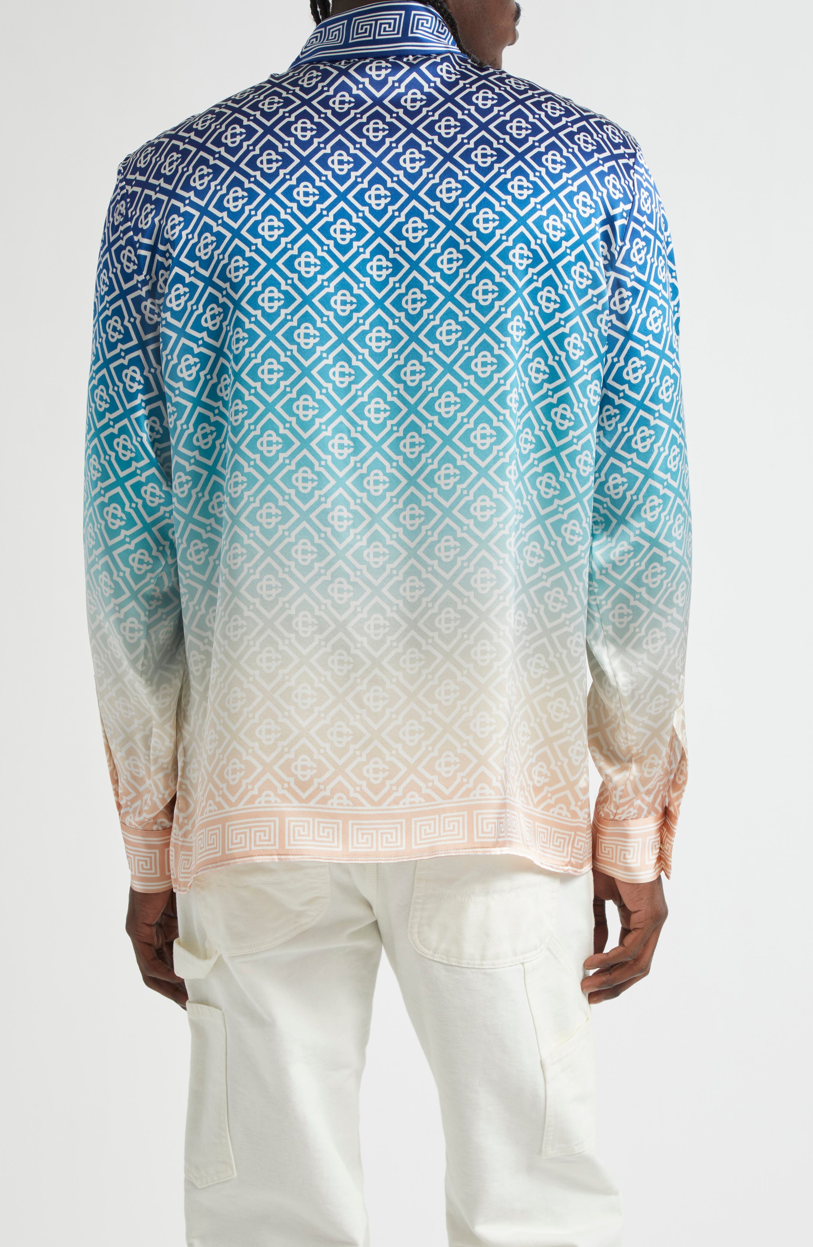 Casablanca Gradient Monogram Silk Button-Up Shirt in Blue Gradient at Nordstrom - 2