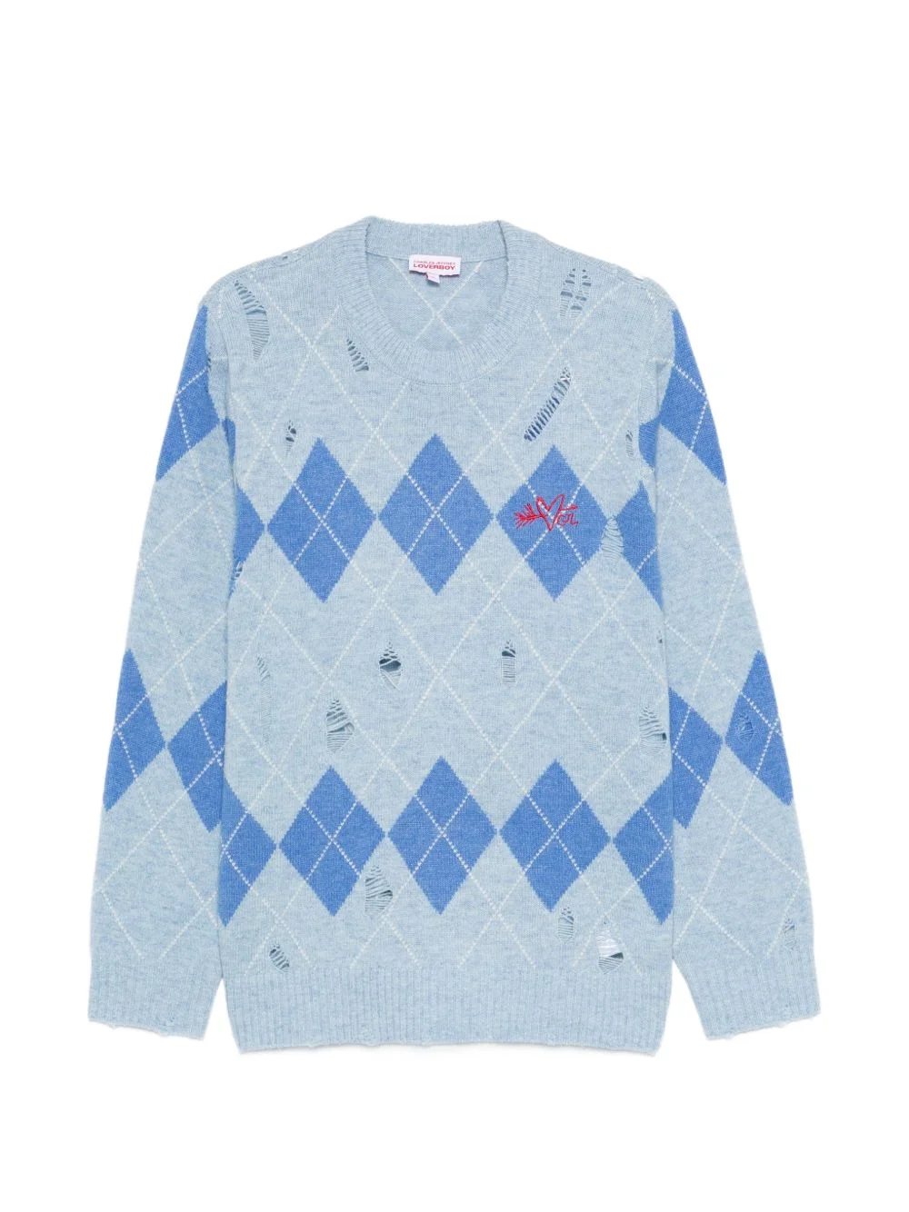 argyle-pattern distressed sweater - 1