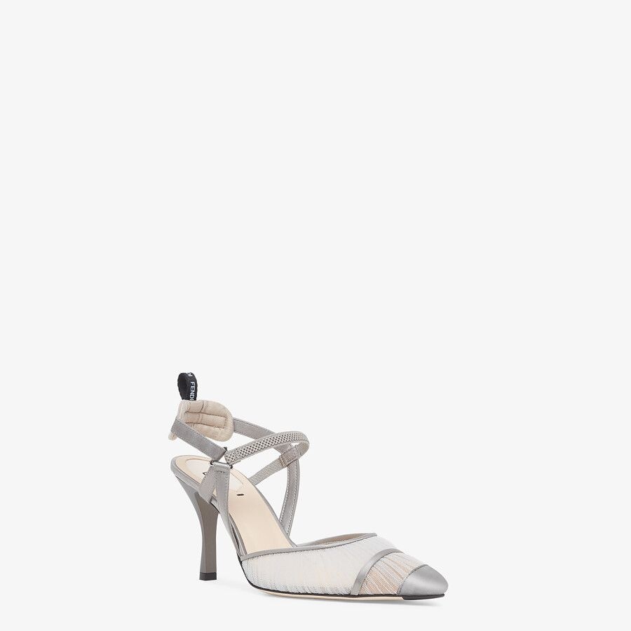 Gray tulle and satin high-heeled slingbacks - 2