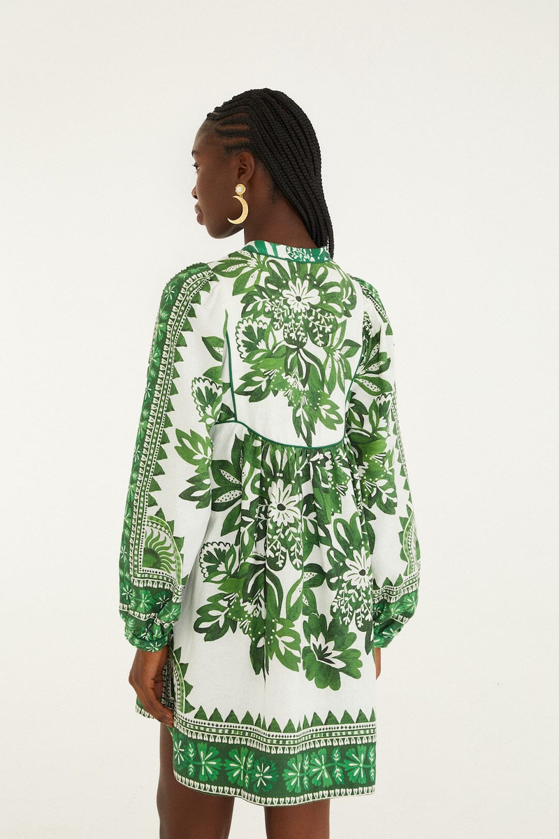 Green Flora Tapestry Lenzing Ecovero Euroflax Mini Dress 3