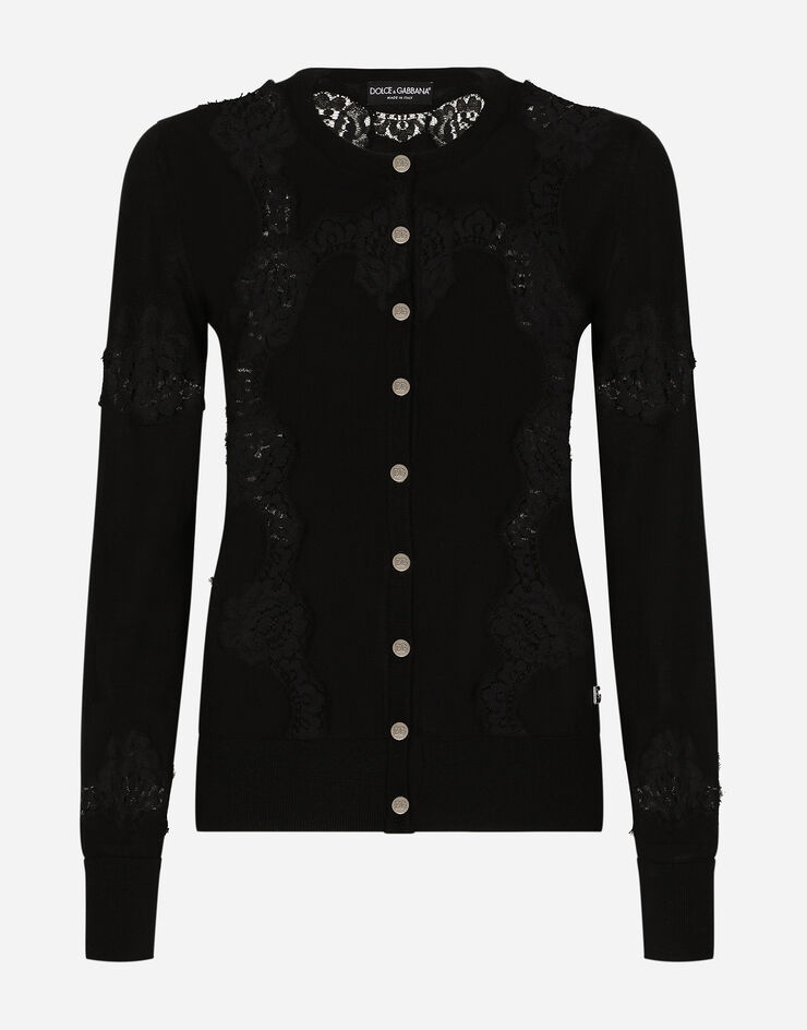 Cashmere and silk cardigan with lace inlay - 3