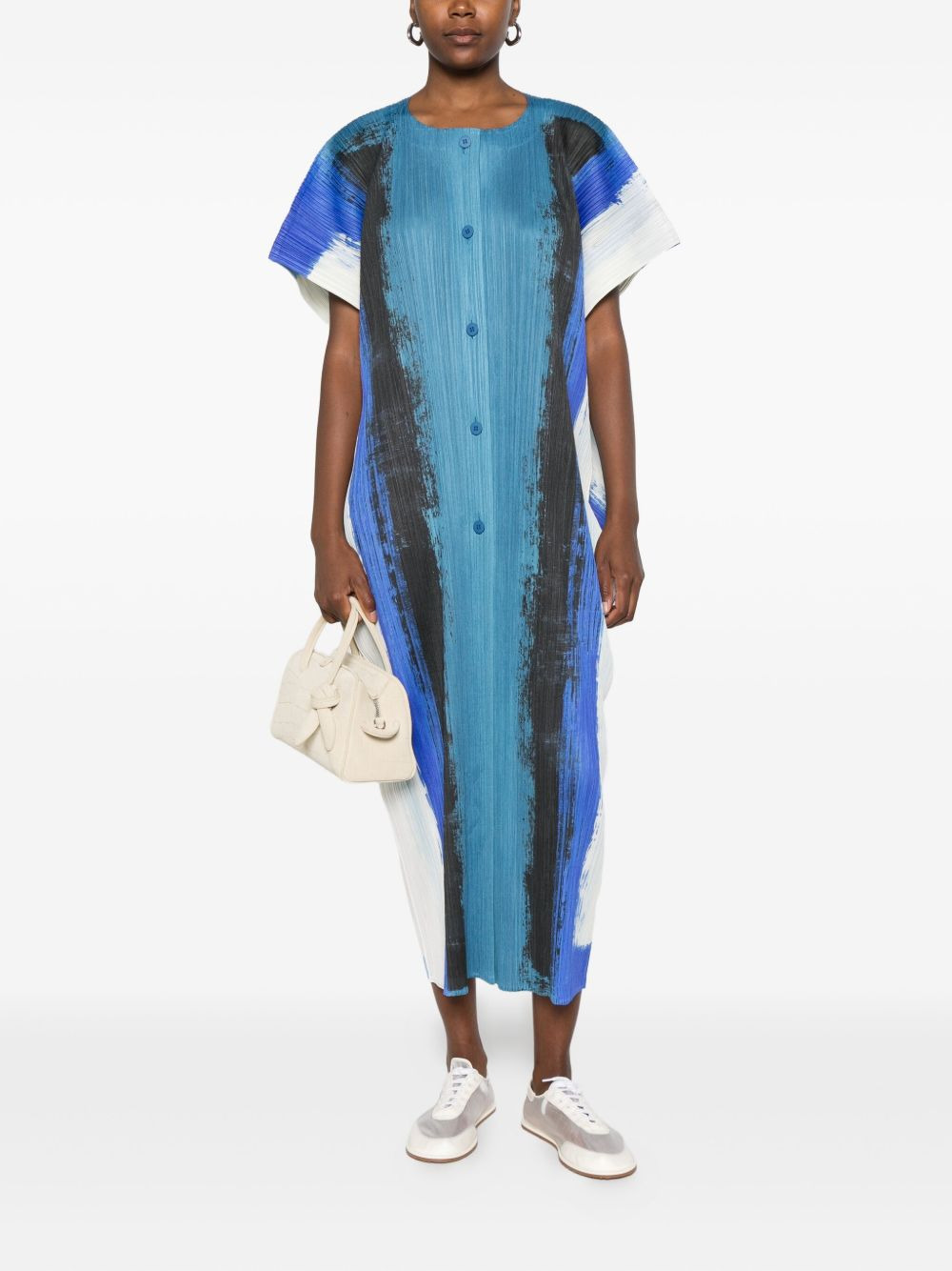 pleated brushstroke-print day dress - 2