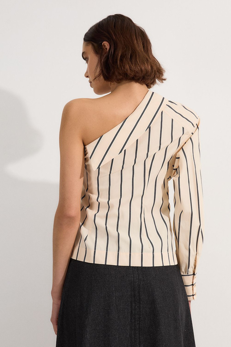 Cotton Stripe Belted Woven One Shoulder Top 5
