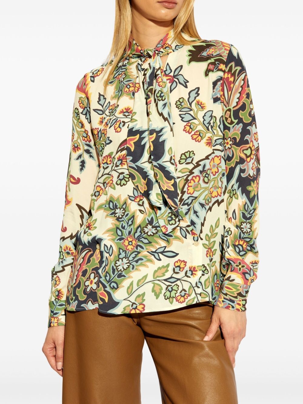 botanical scarf collar blouse - 3