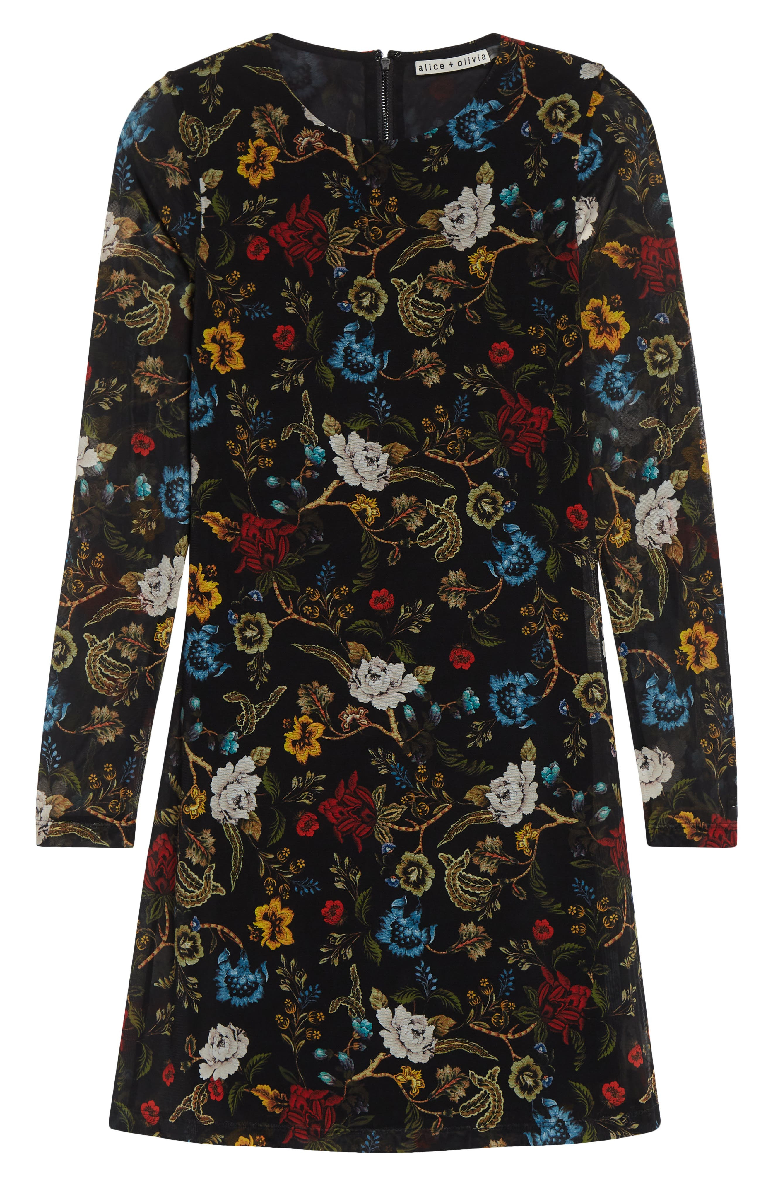 Alice + Olivia Delora Floral Long Sleeve Mesh Minidress in Tapestry Trails Sm Black at Nordstrom - 5
