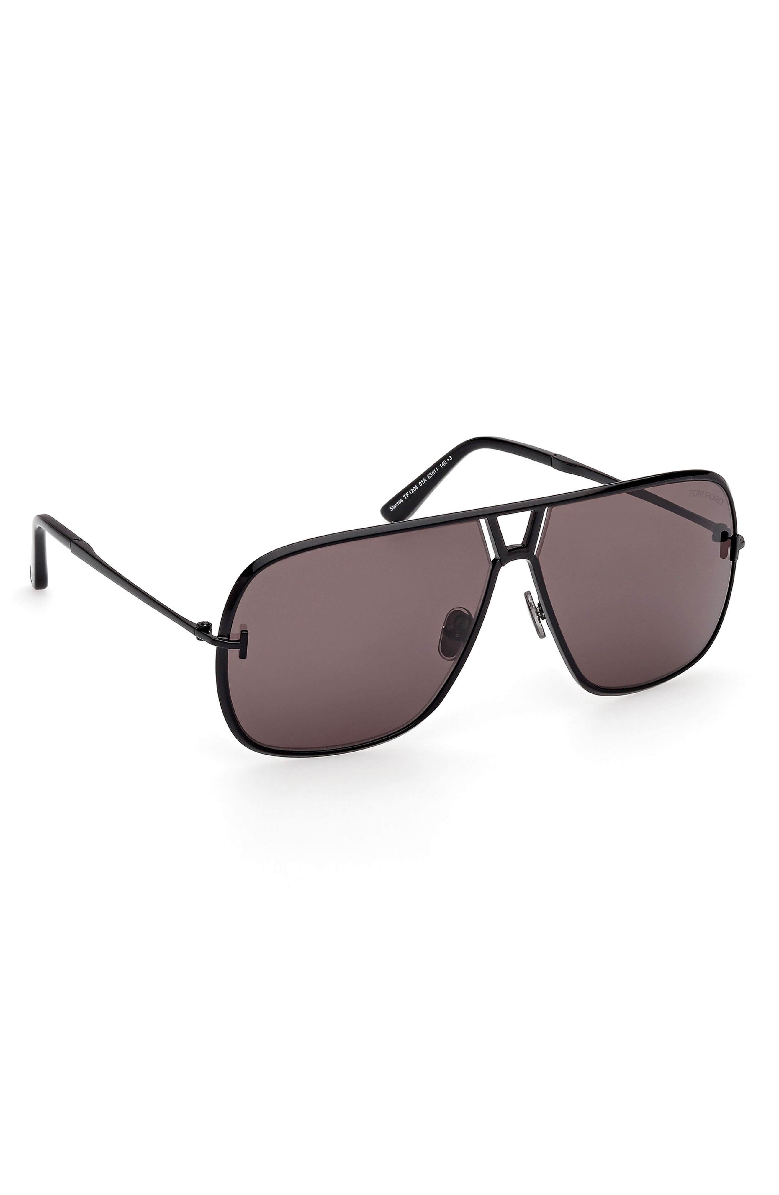 TOM FORD Stavros 63mm Oversize Navigator Sunglasses in Shiny Black /Smoke Lenses at Nordstrom - 5
