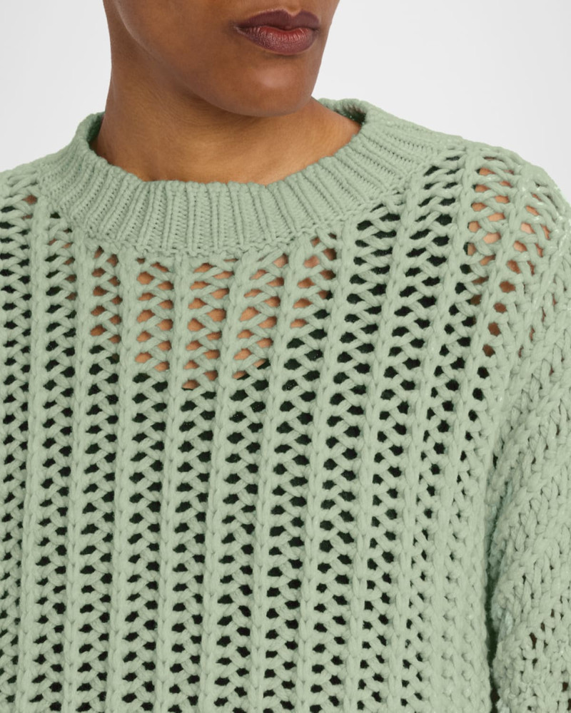 Open-Work Retro Crewneck Cashmere Sweater 5