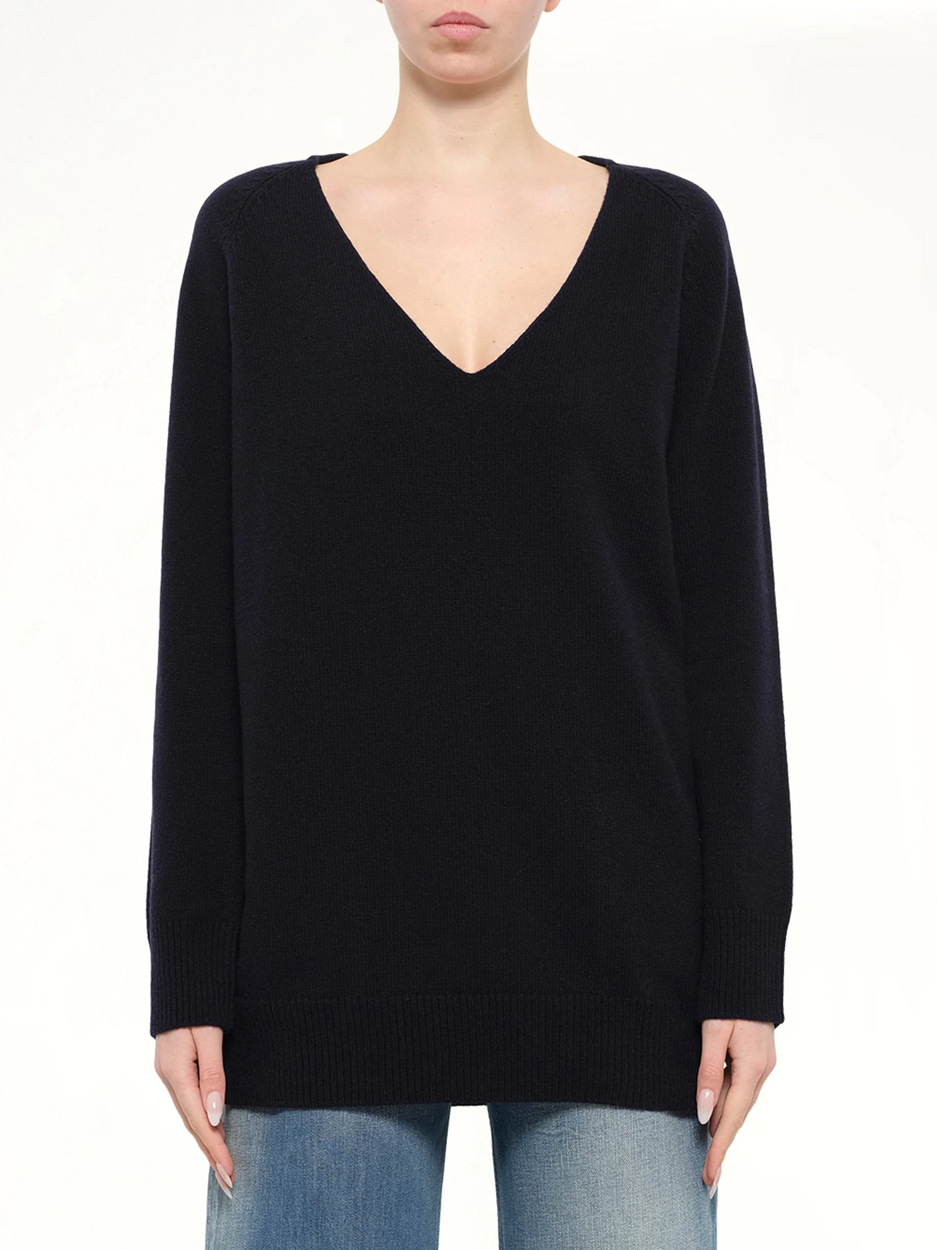 V-Neck Wool Sweater in Navy - 1