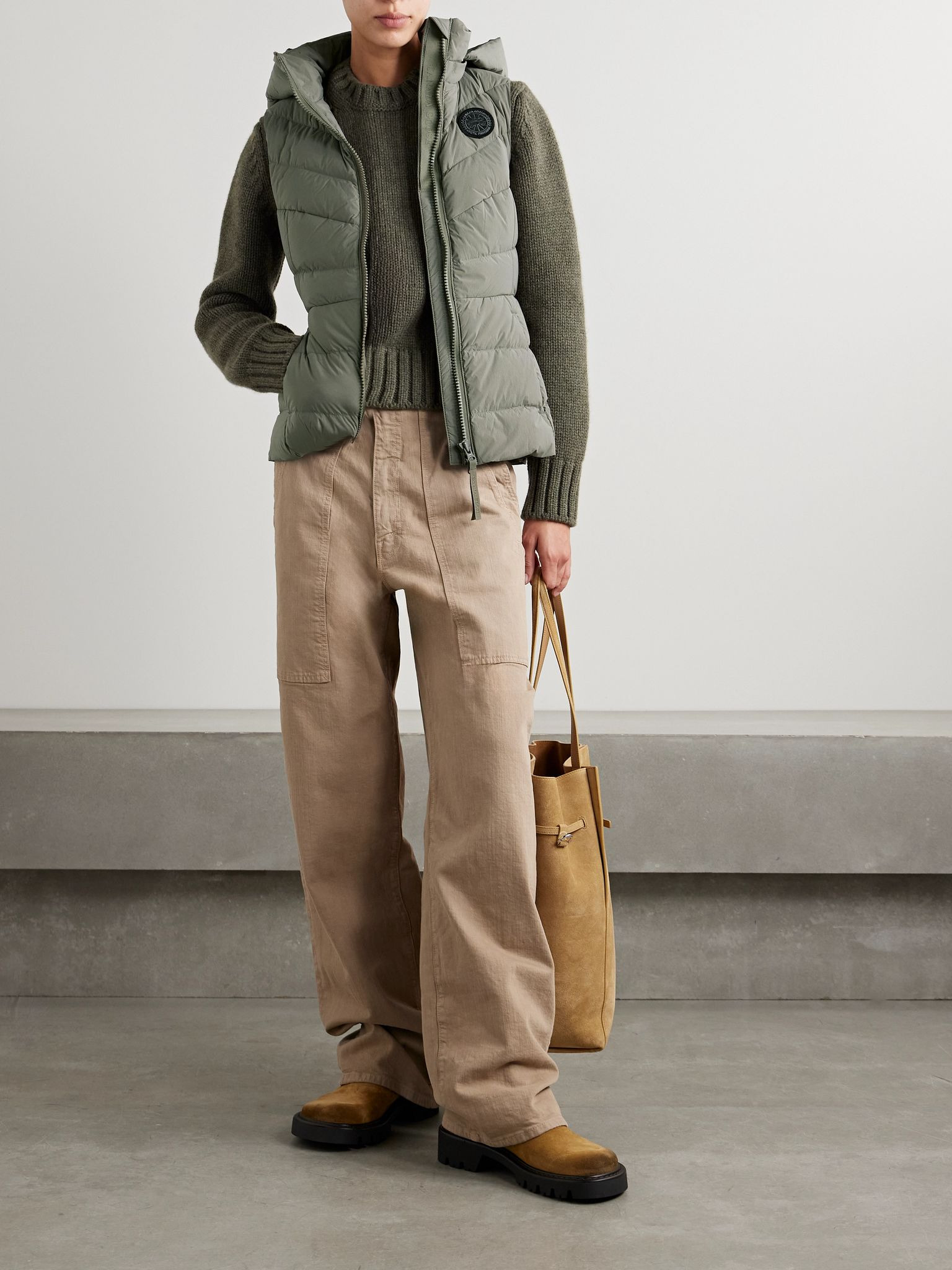 Clair hooded quilted padded shell down vest Gray green - 2